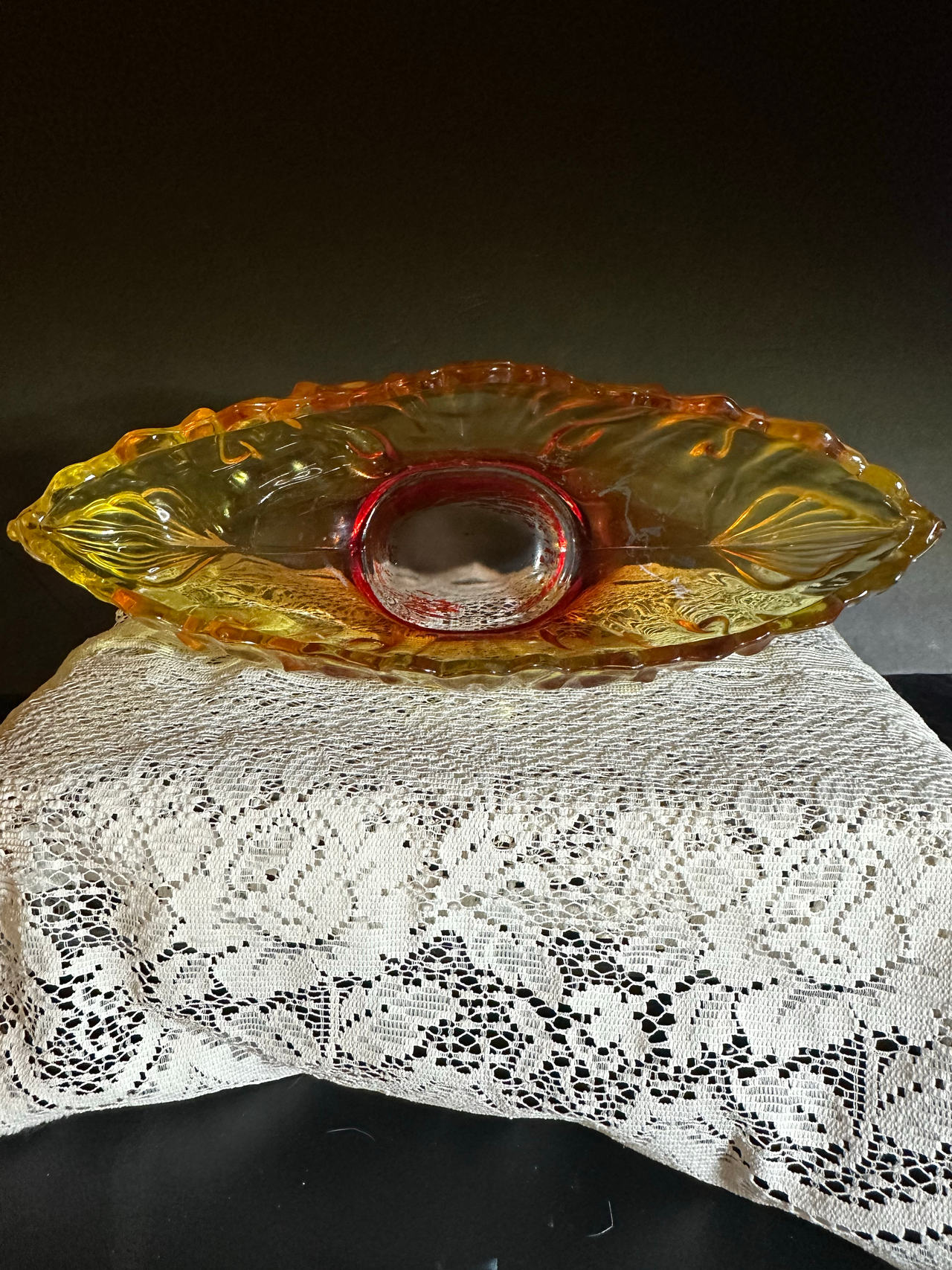 Vintage Jeannette Glass Amberina Gondola Centerpiece Bowl