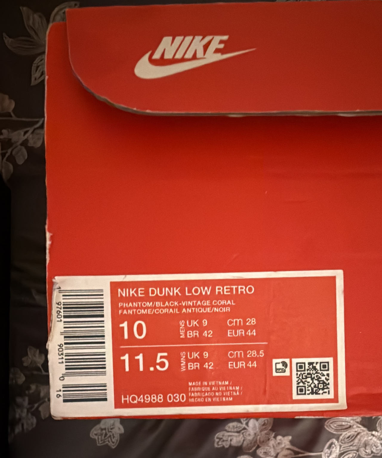 Nike Dunk Low Retro Phantom Black Vintage Coral