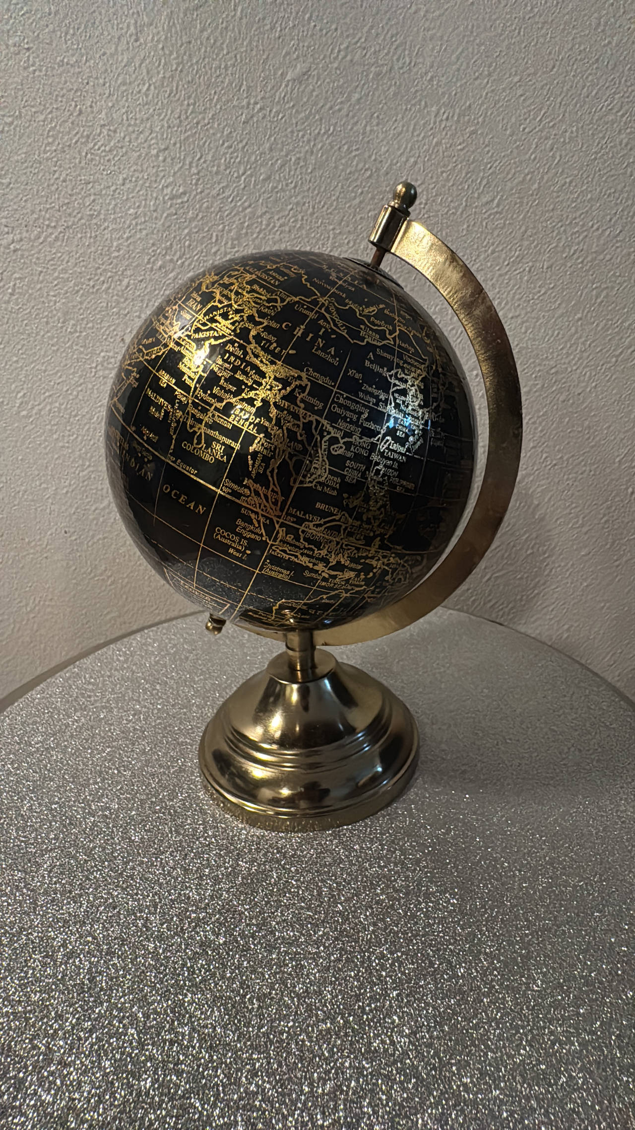 Black and Gold Decorative Desk Globe with Gold Stand