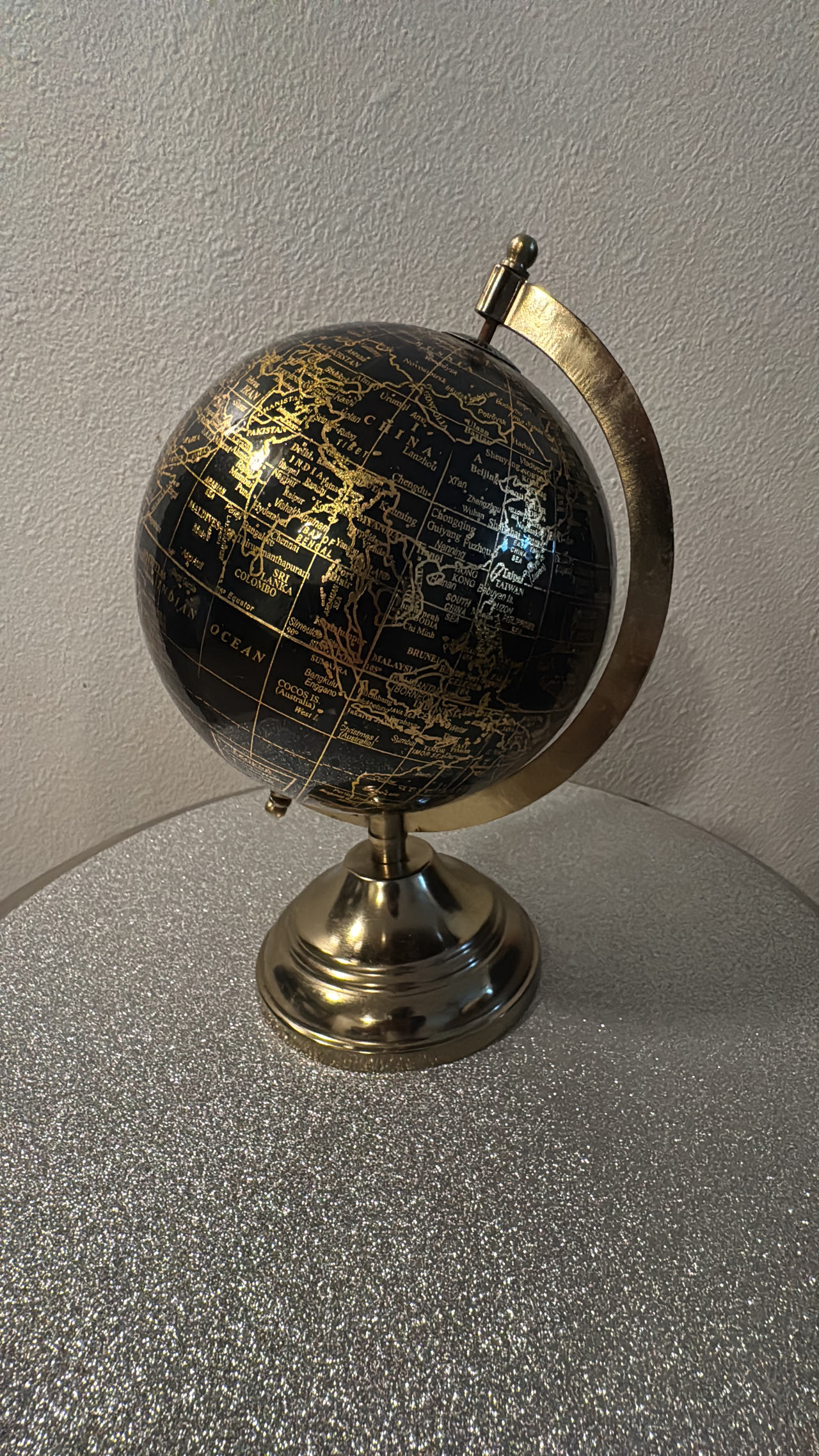 Black and Gold Decorative Desk Globe with Gold Stand