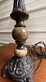 Vintage Marble Base Table Lamp dark metal finish and bronze and marble - Image 3
