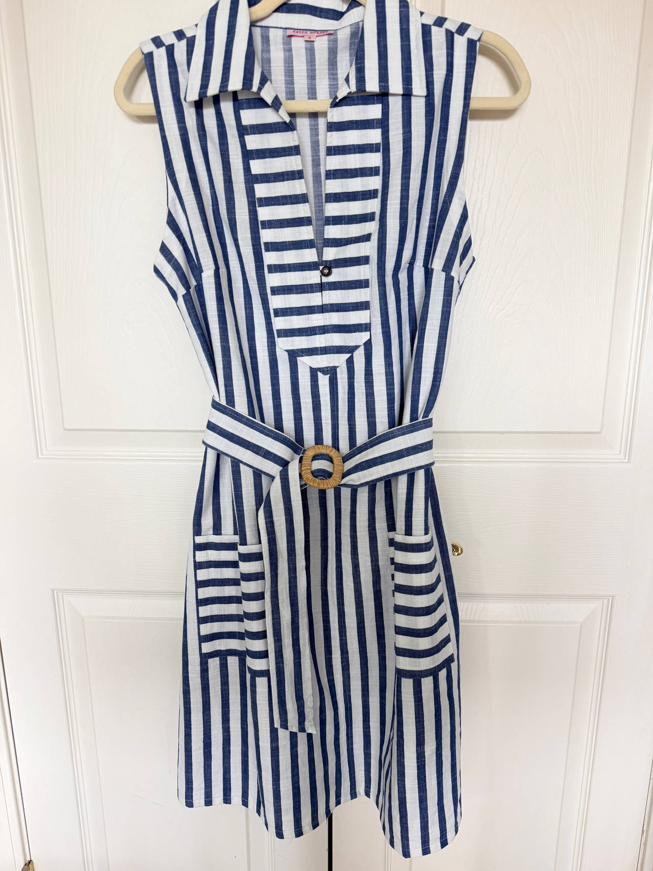 Kayce Hughes Striped Sleeveless Belted Dress size 6