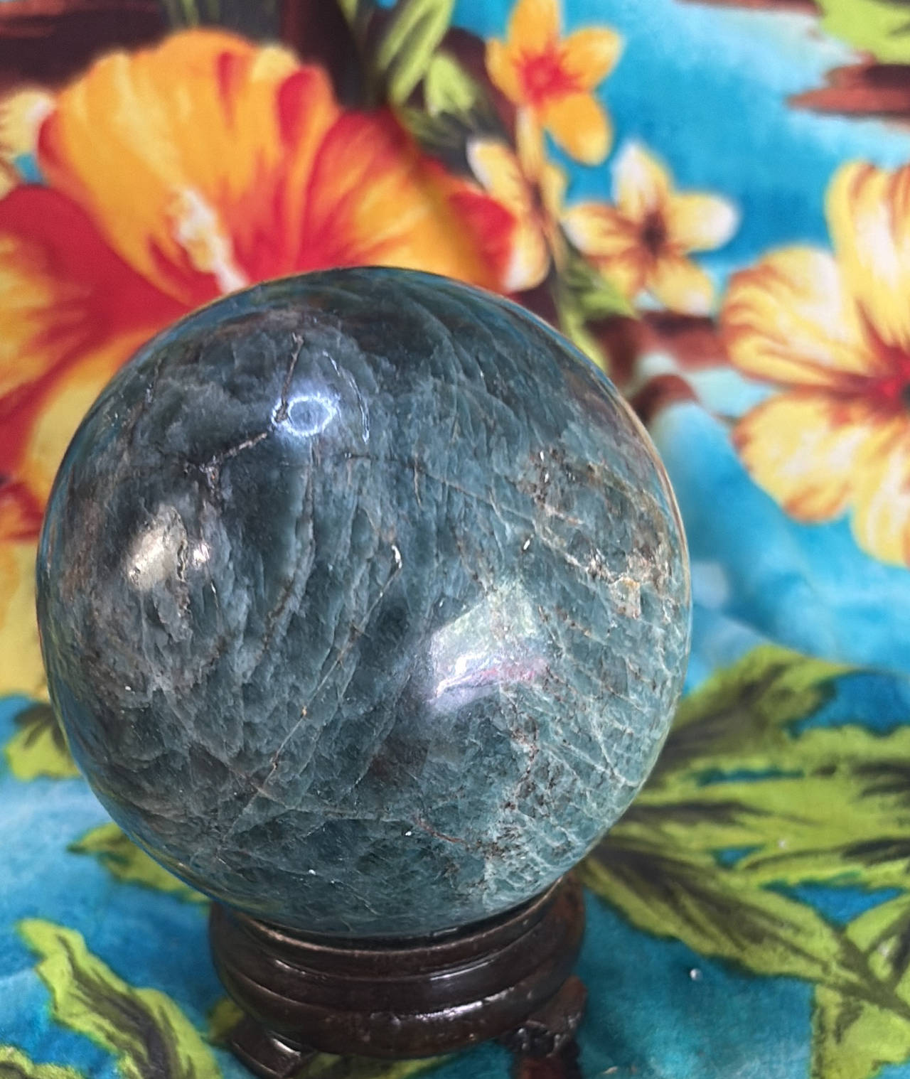 Blue Apatite Crystal Sphere with Stand