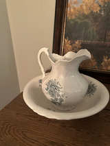 Antique Floral Ironstone Pitcher and Wash Basin Set - Image 1