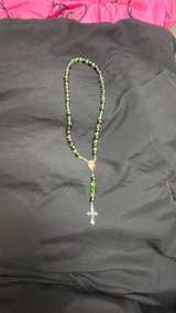 Green Glass Bead Rosary Necklace with Crucifix - Image 2