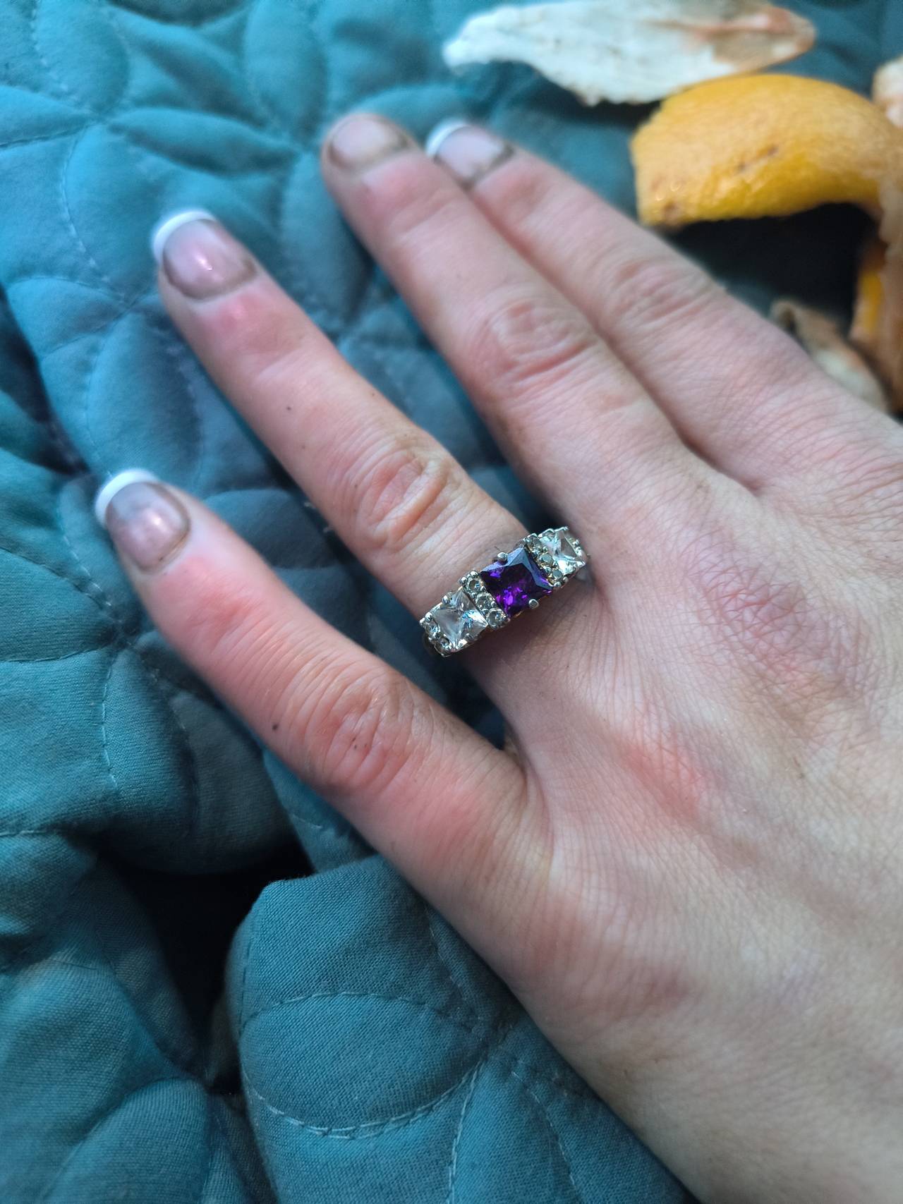 Purple and Clear Stone Silver Tone Ring