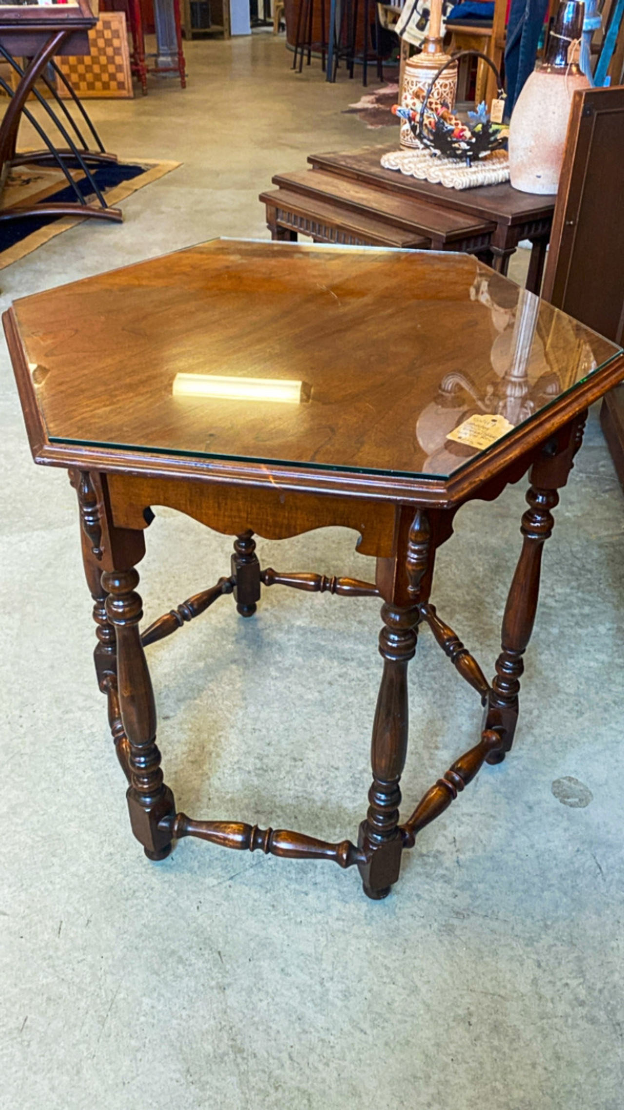 Vintage Hexagonal Wood Side Table