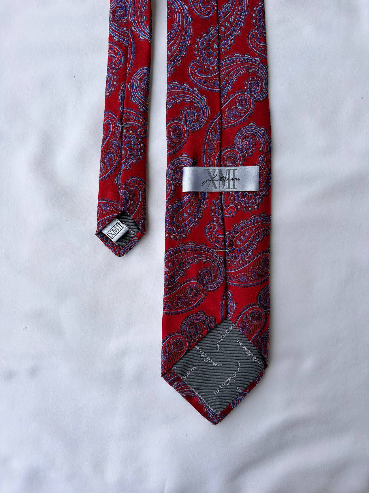 XMI Platinum Red Paisley Silk Tie