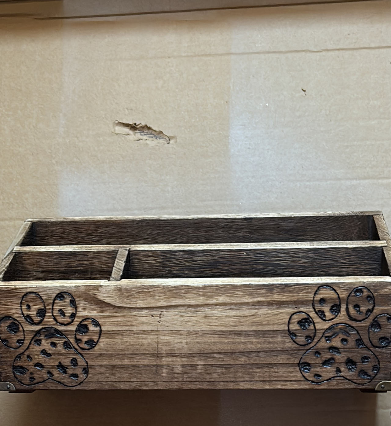 Wooden Paw Print Desk Organizer Box