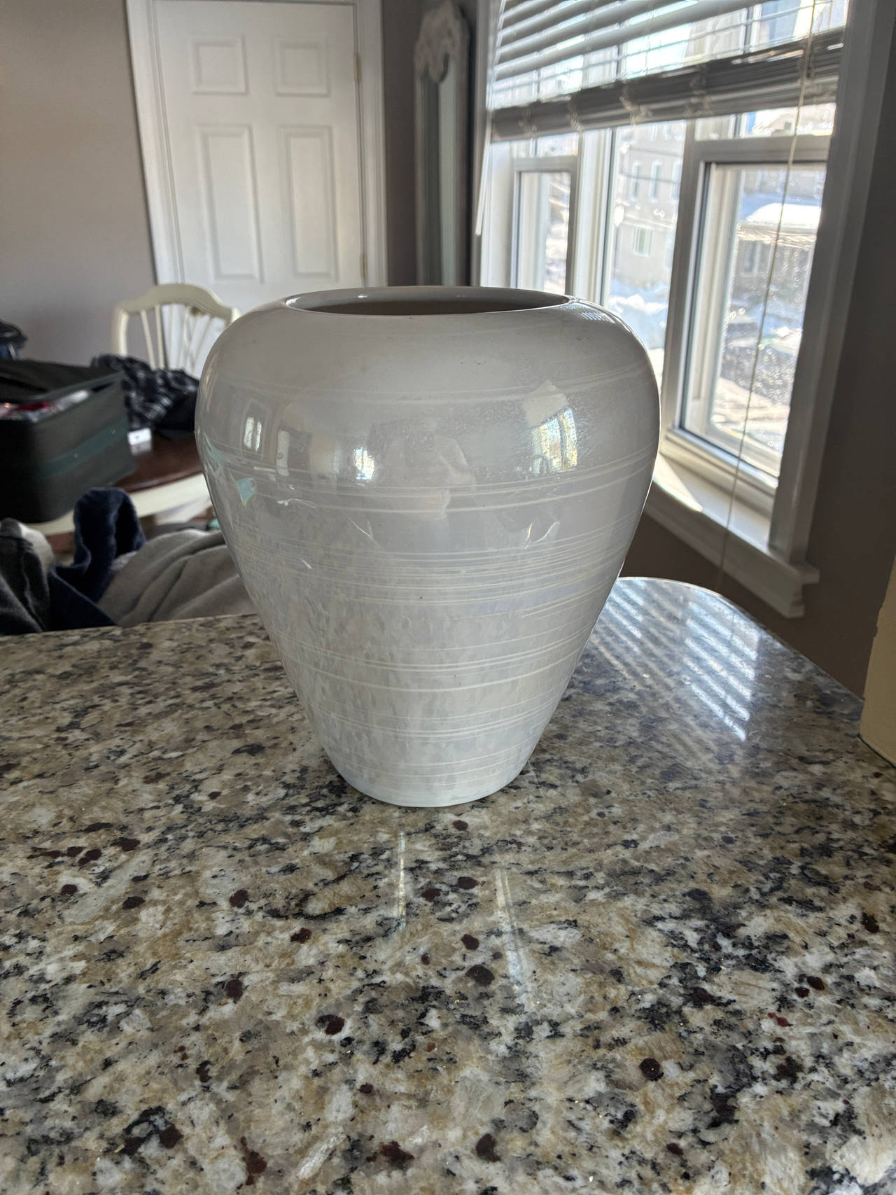 White Ribbed Ceramic Vase