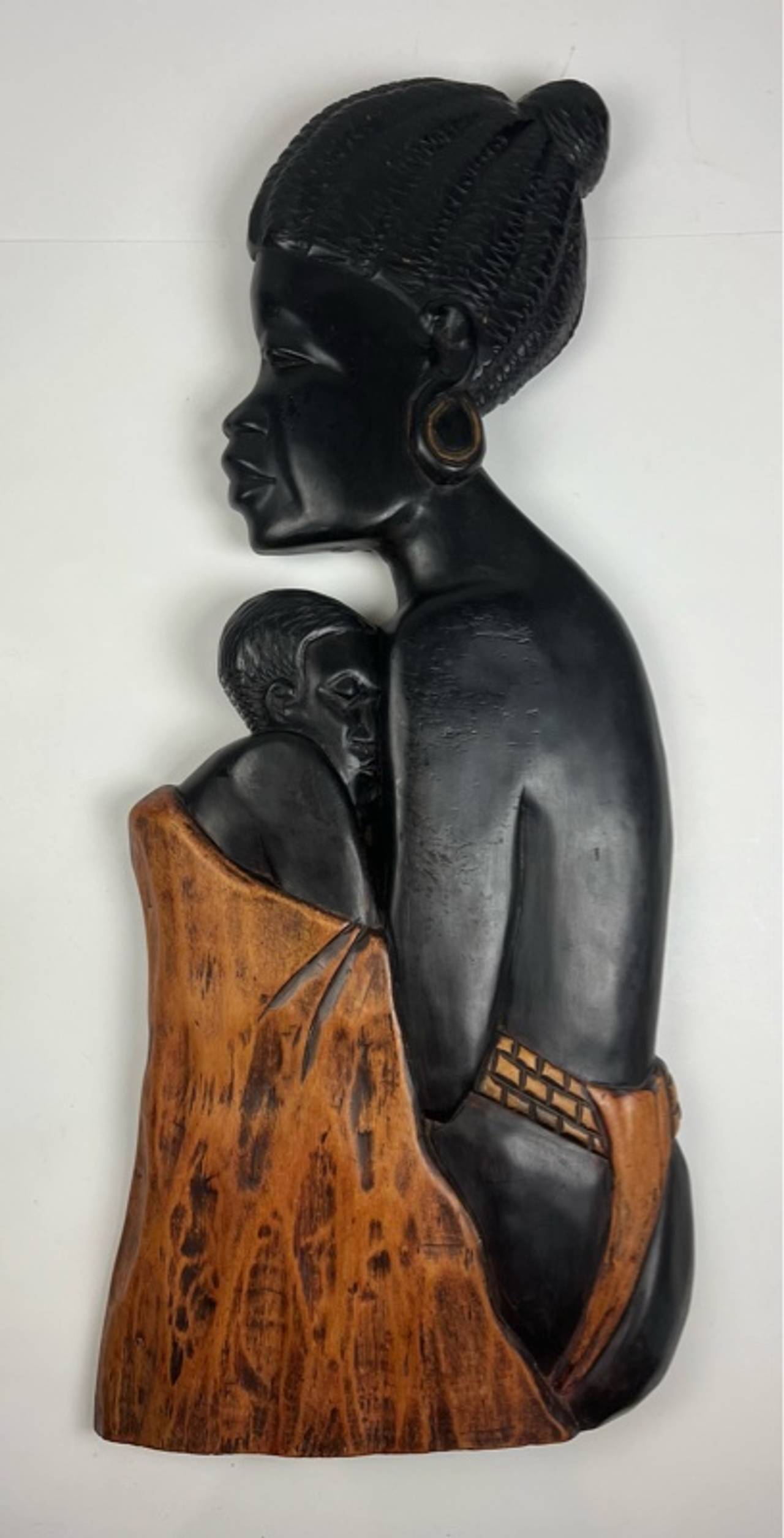 Hand Carved African Mother & Child Wooden Wall Hanging