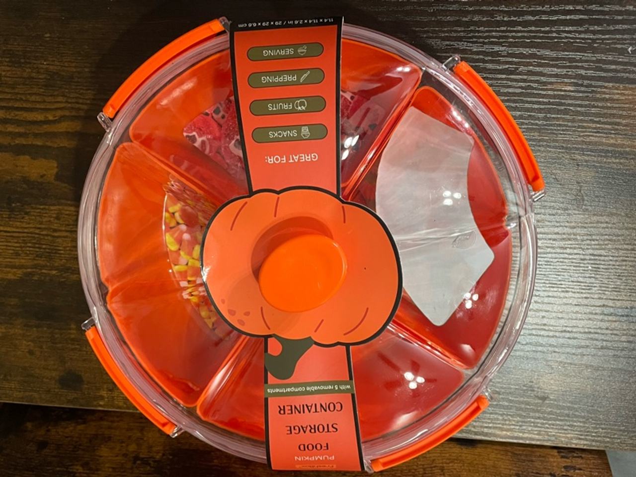 Core Kitchen Red Round Divided Snack Tray with Lid