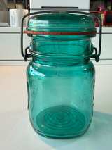 Ball Ideal Aqua Blue Mason Jar with Glass Lid and Wire Bail - Image 4