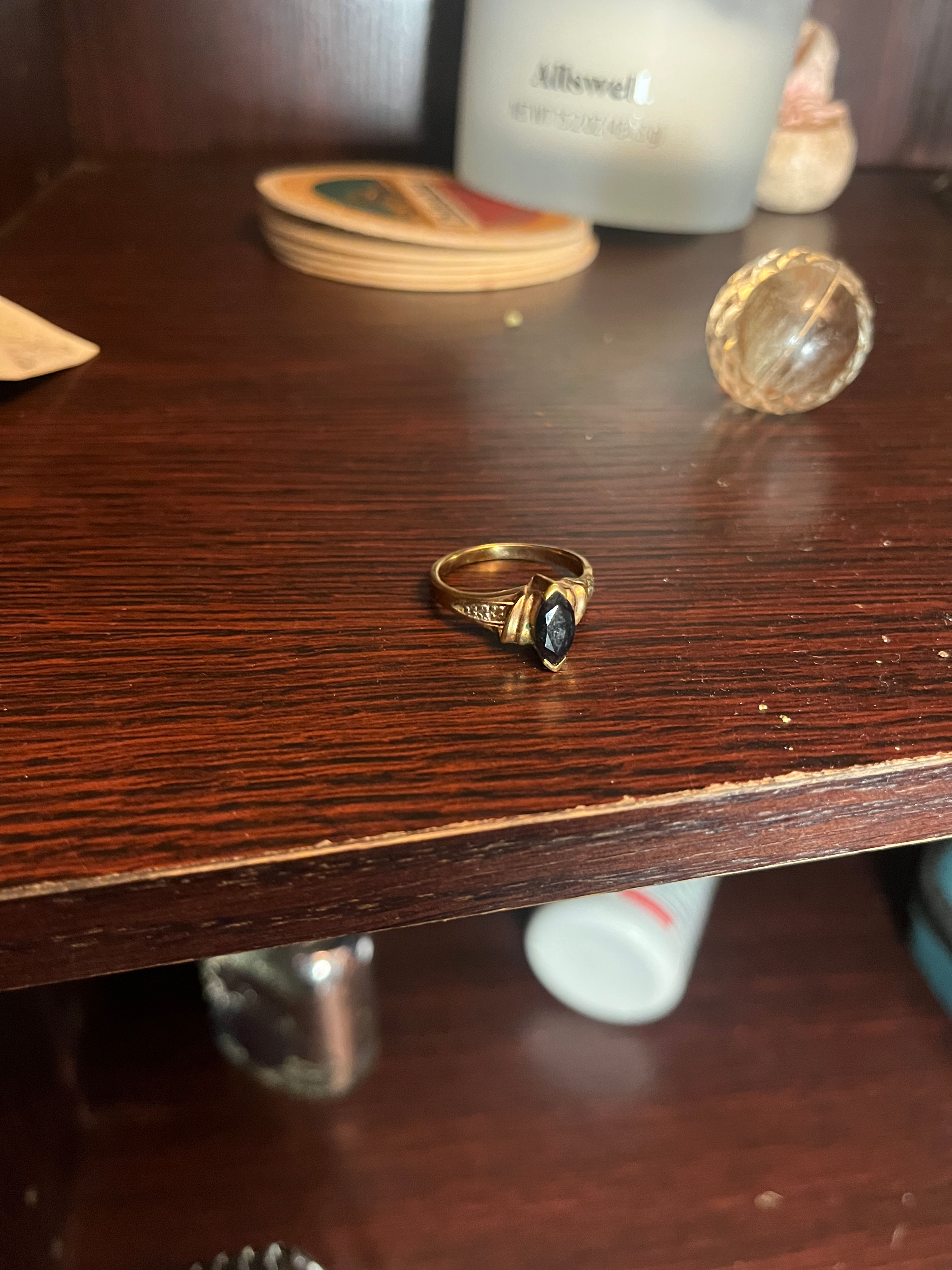 Vintage Marquise Black Stone Gold Ring