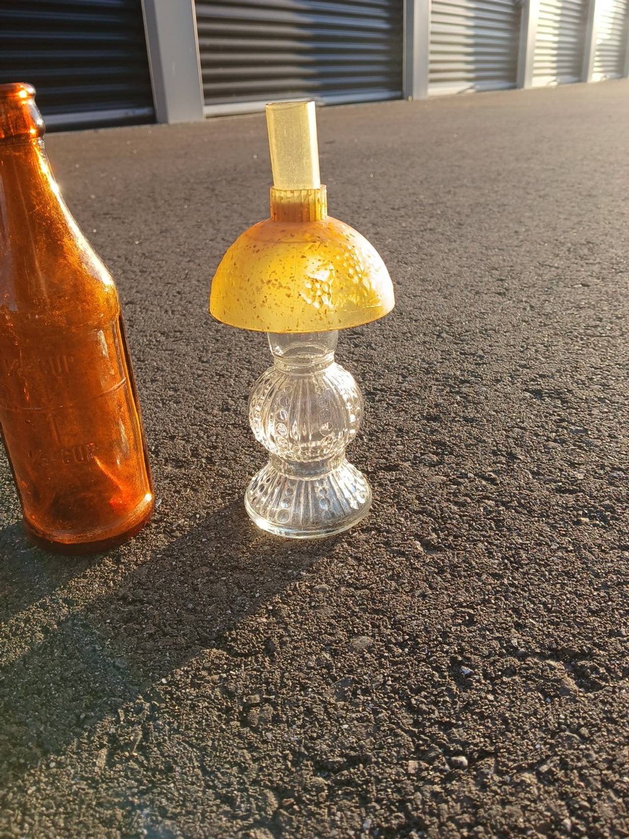 Vintage Miniature Glass Oil Lamp with Amber Shade