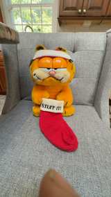 Dakin Garfield Christmas Plush 10" with Santa Hat & Stocking - Image 1