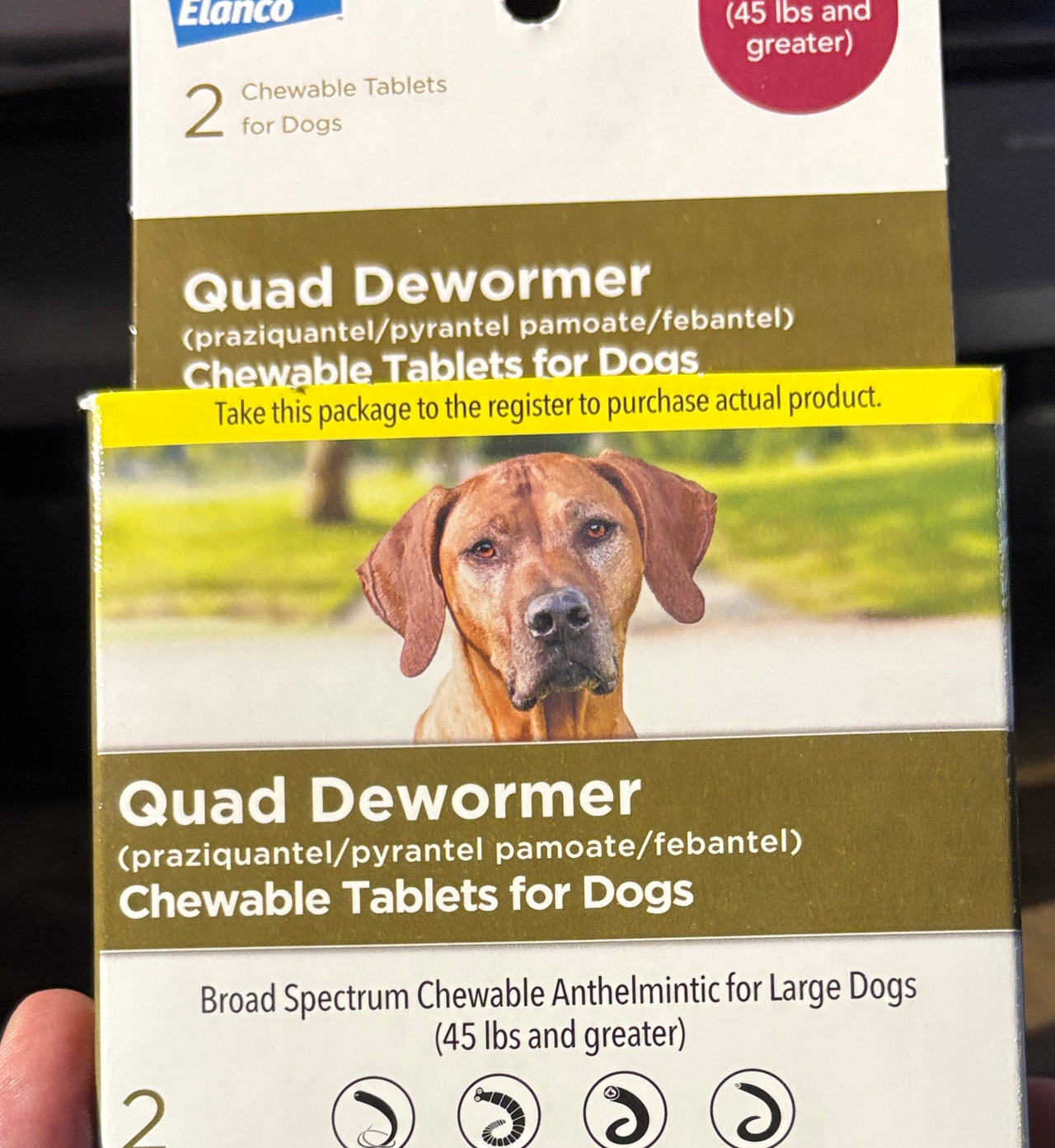 Elanco Quad Dewormer for Large Dogs (45 lbs and greater), 2 Chewable Tablets