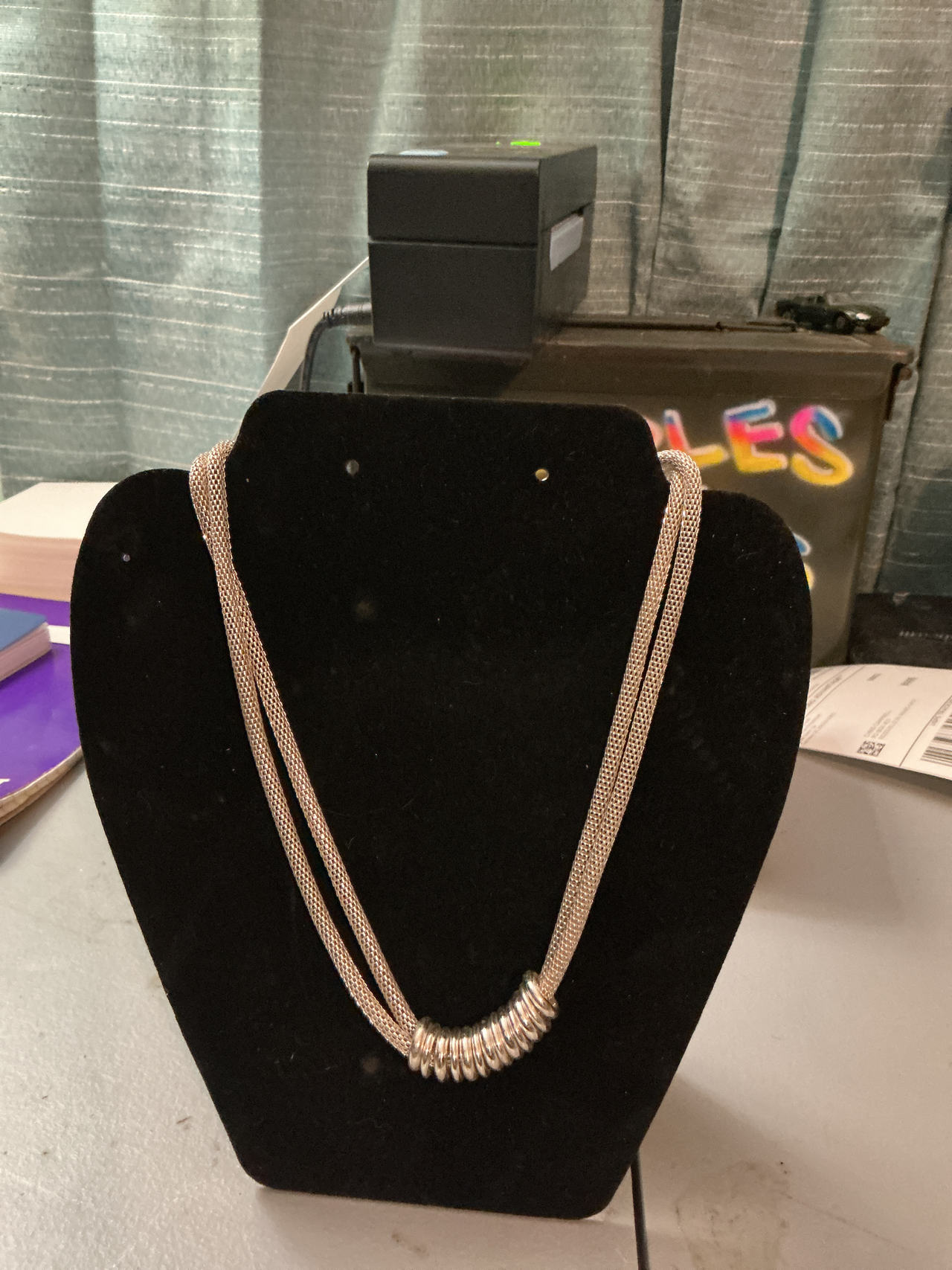 Double Strand Mesh Necklace with Sliding Rings