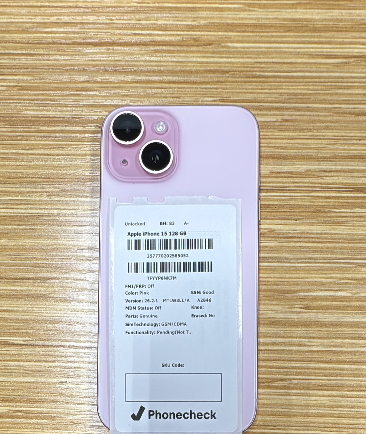 Apple iPhone 15 128GB Pink Unlocked 83% Battery