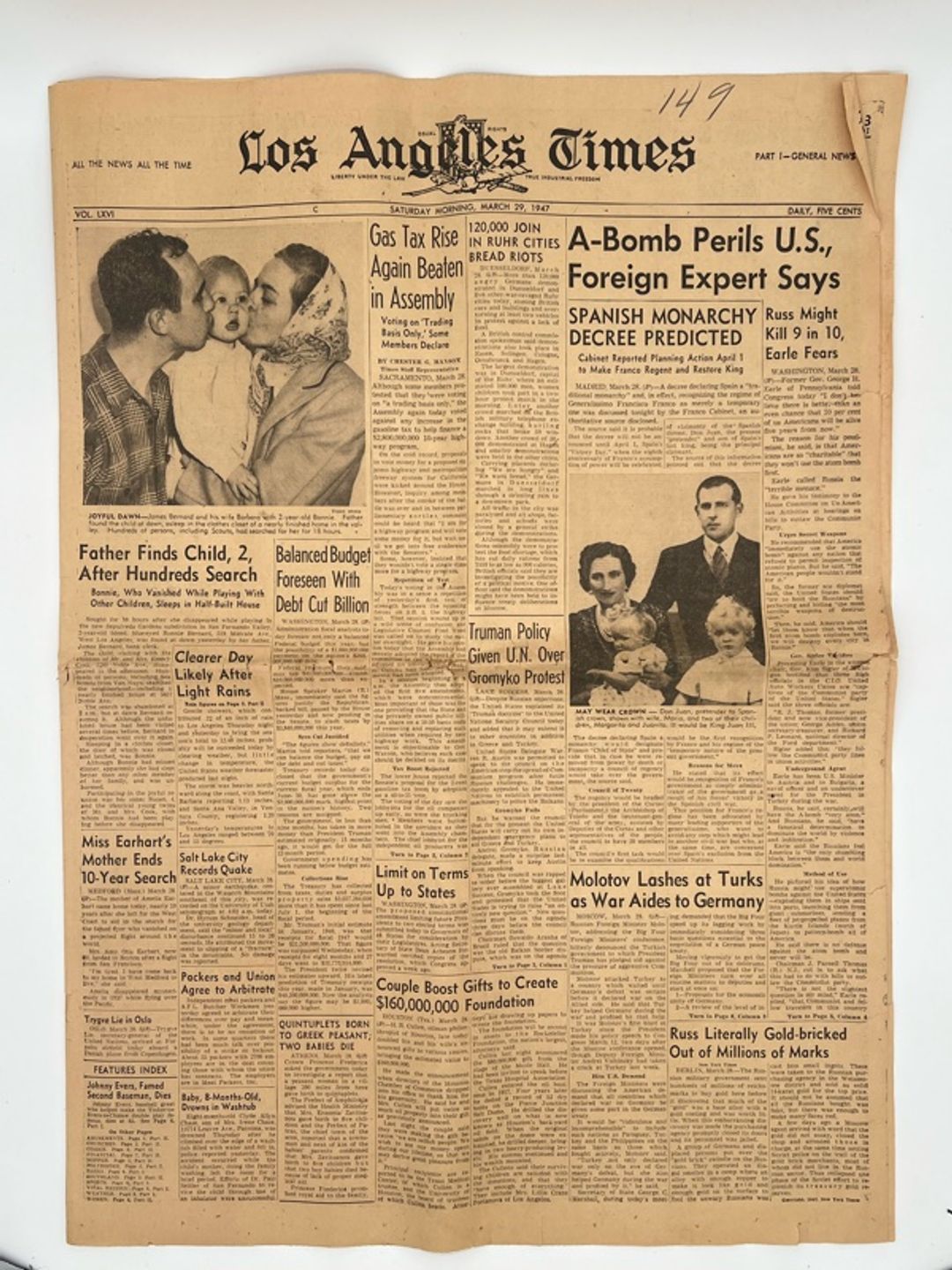 Vintage Los Angeles Times Historical Headline Newspaper