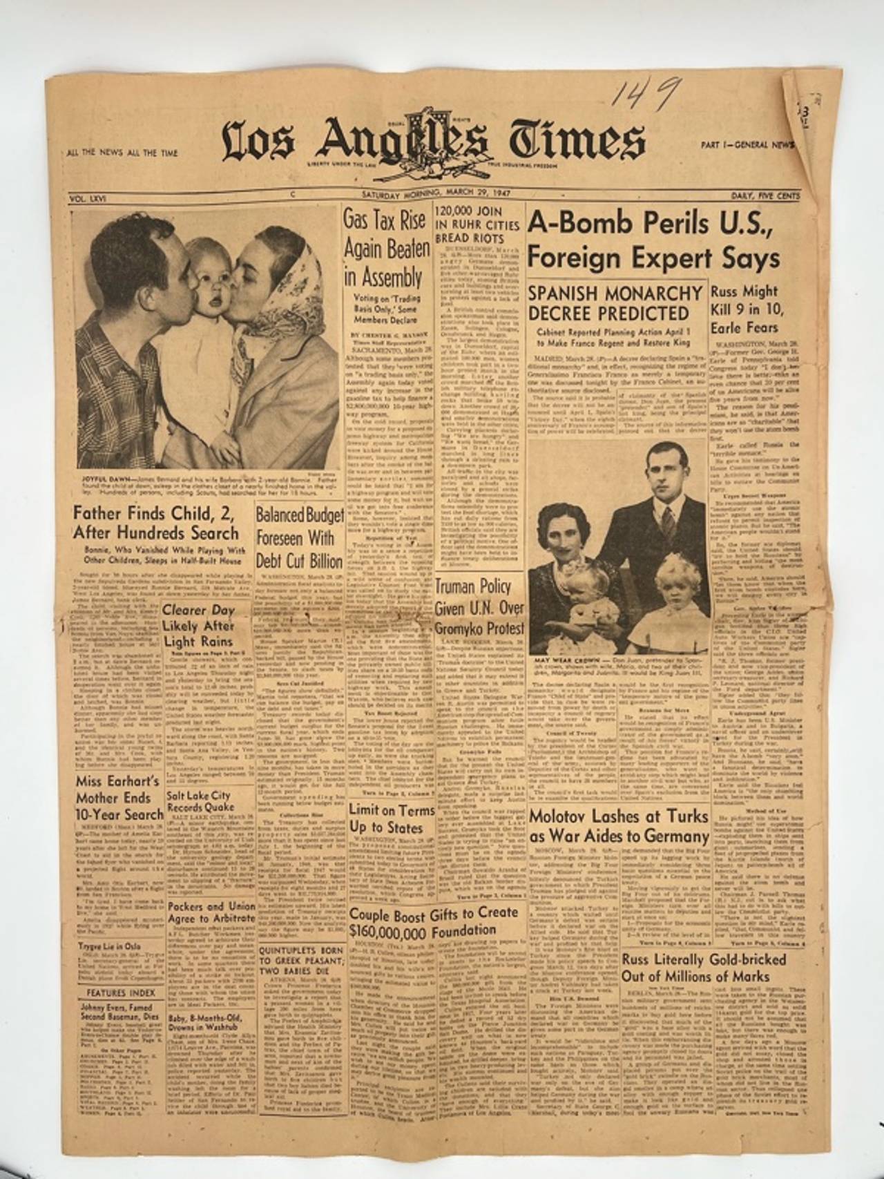 Vintage Los Angeles Times Historical Headline Newspaper