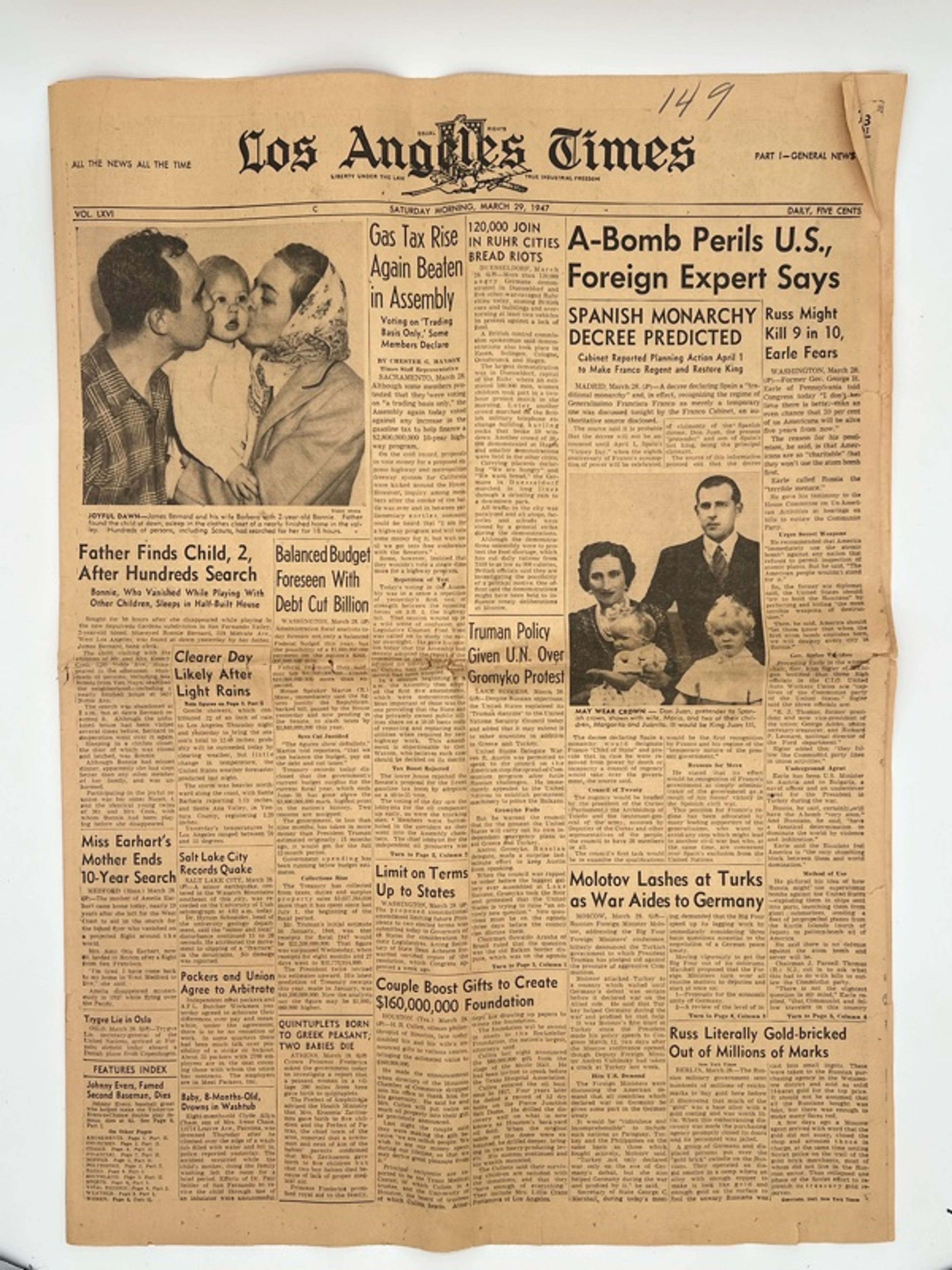 Vintage Los Angeles Times Historical Headline Newspaper