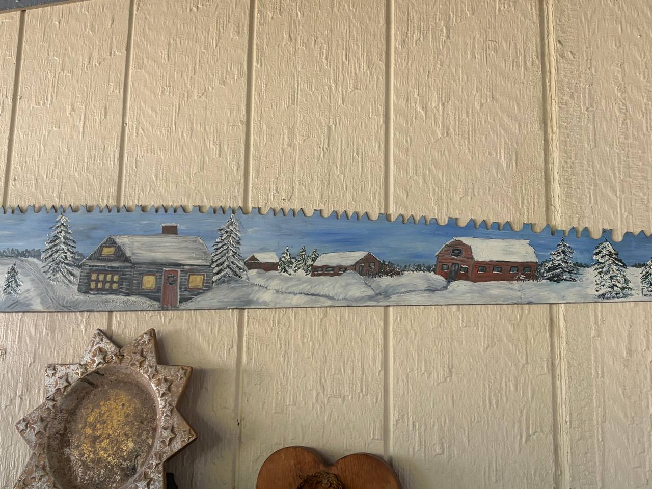 Vintage Hand Painted Crosscut Saw Blade Art