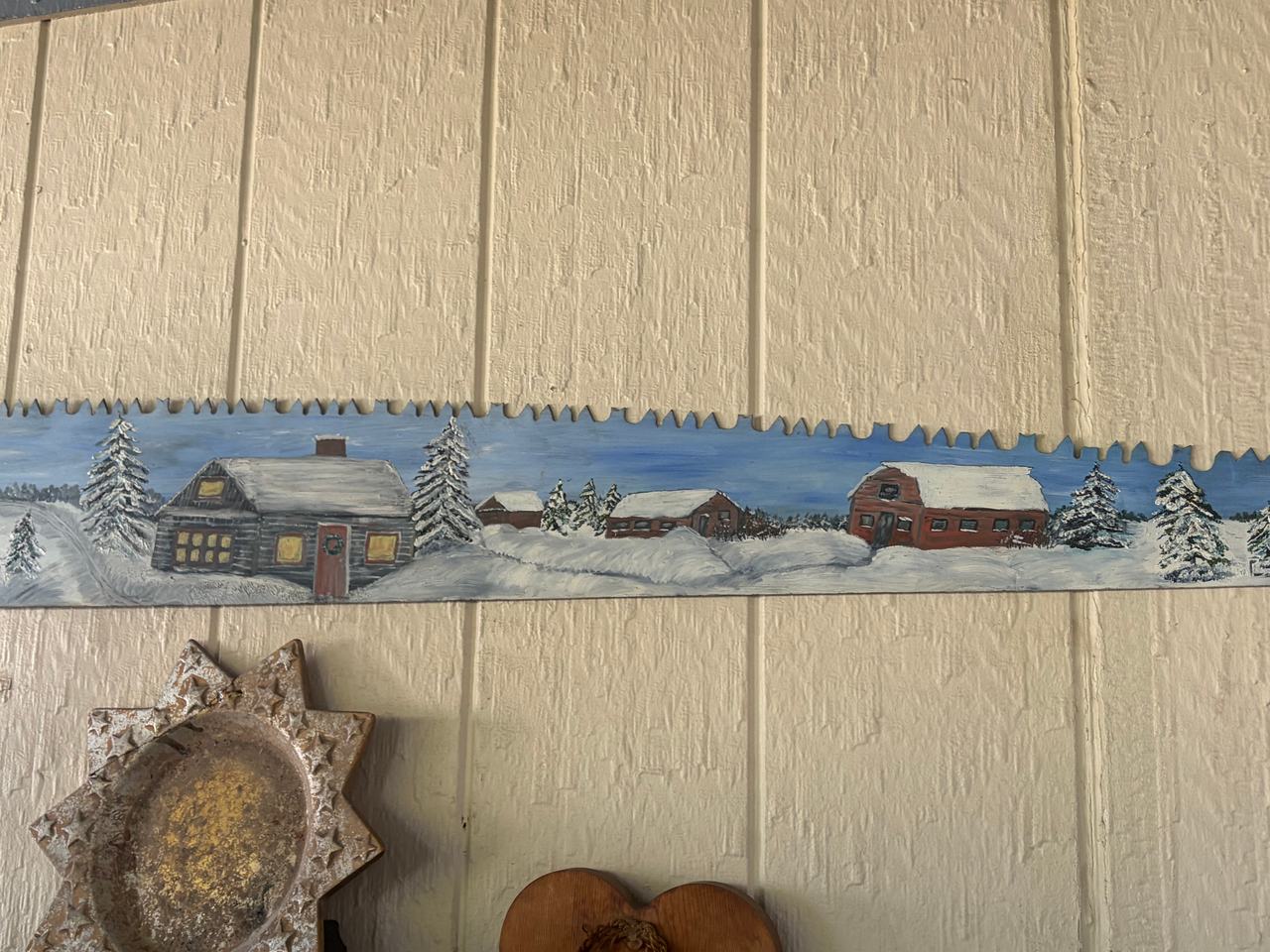 Vintage Hand Painted Crosscut Saw Blade Art