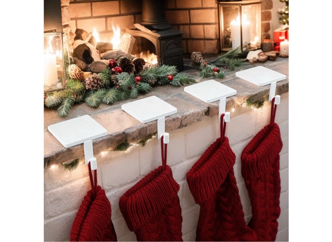 JOYYY Christmas Stocking Holders for Mantle Set of 4 Heavy-Duty Cast Iron Xmas