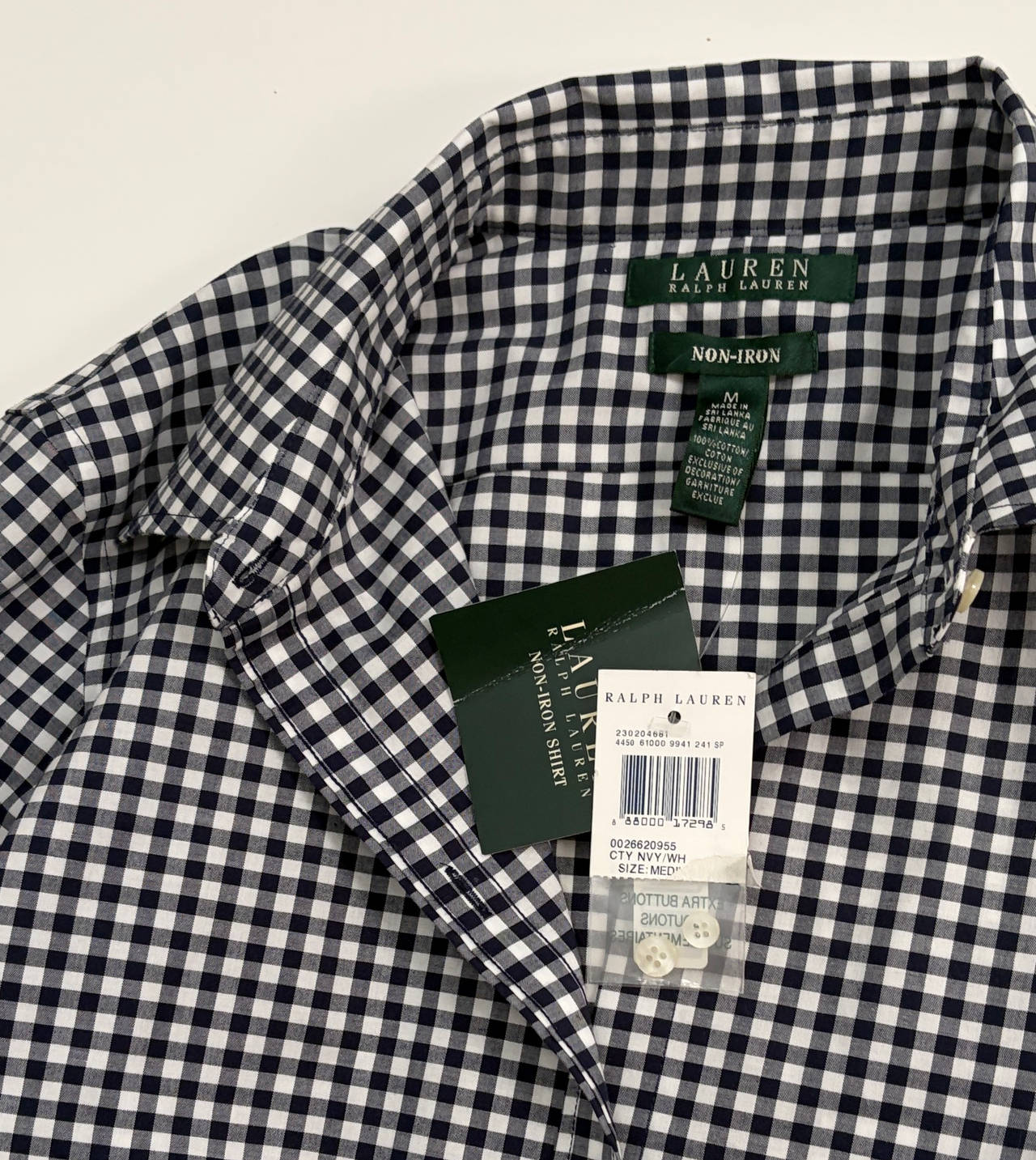 Lauren Ralph Lauren Non-Iron Gingham Dress Shirt Size Medium NWT