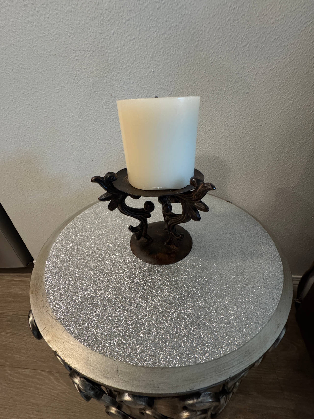 Ornate Cast Iron Pillar Candle Holder