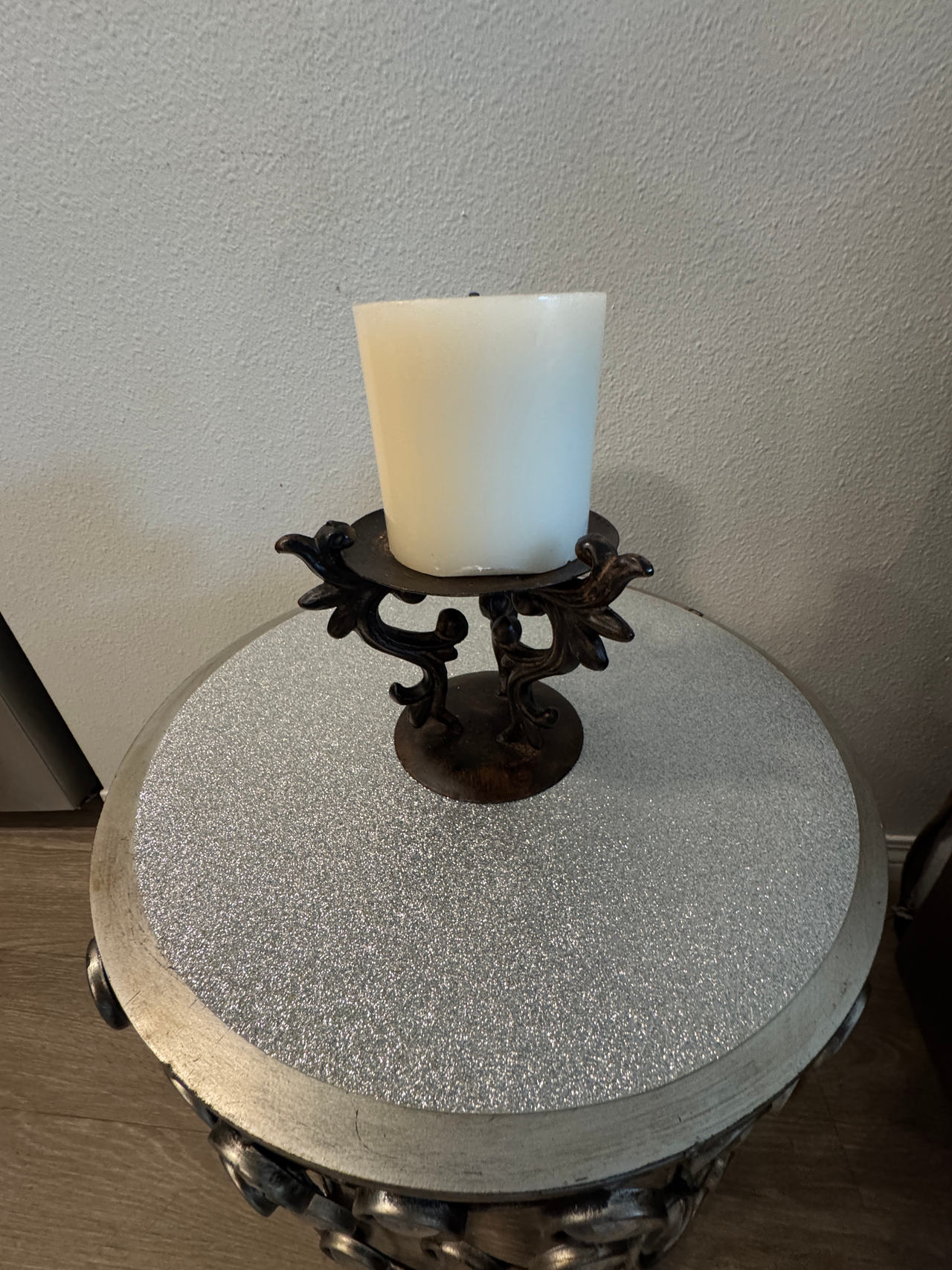 Ornate Cast Iron Pillar Candle Holder