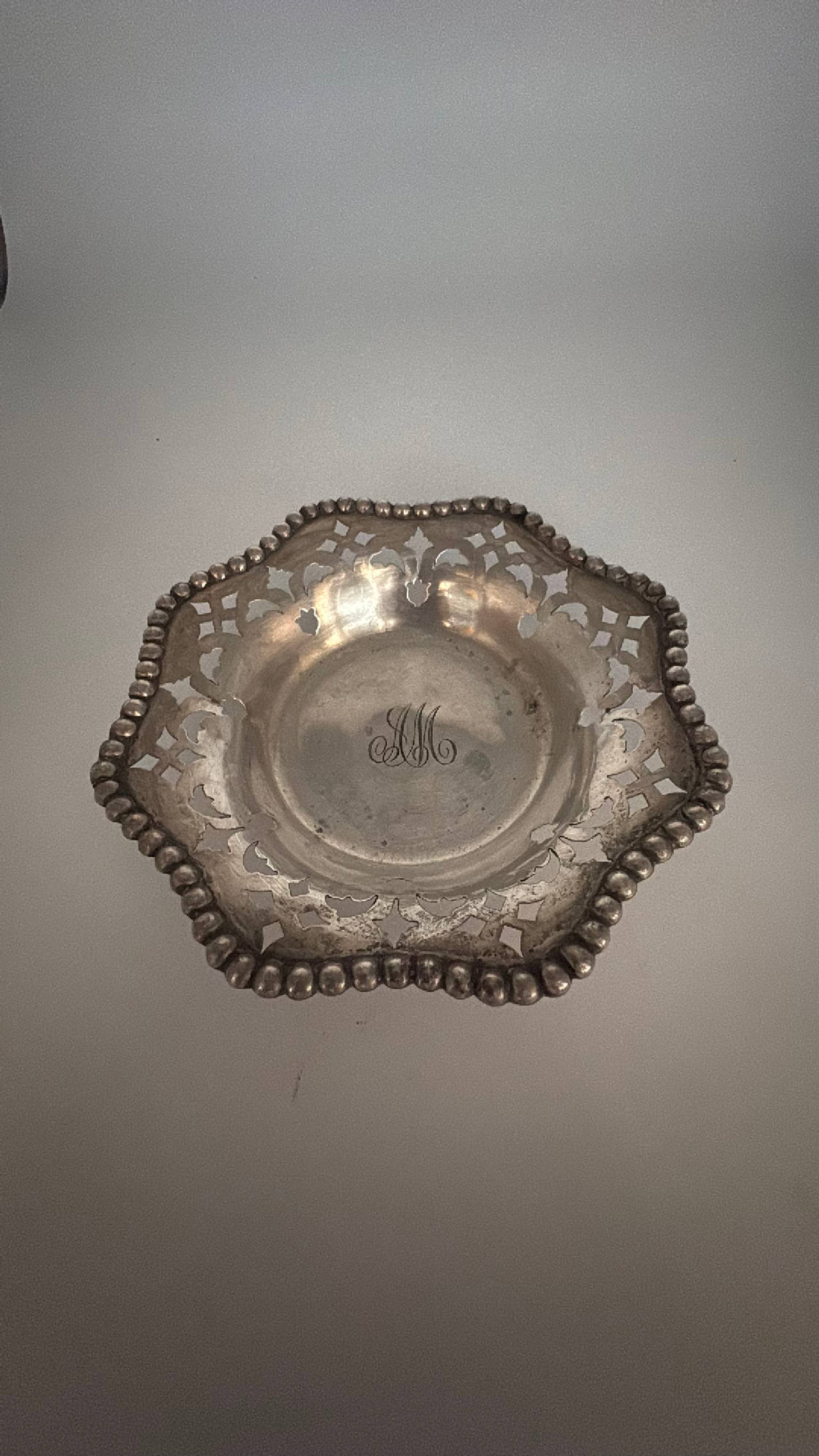 Vintage Sterling Silver Trinket Dish Monogramed 