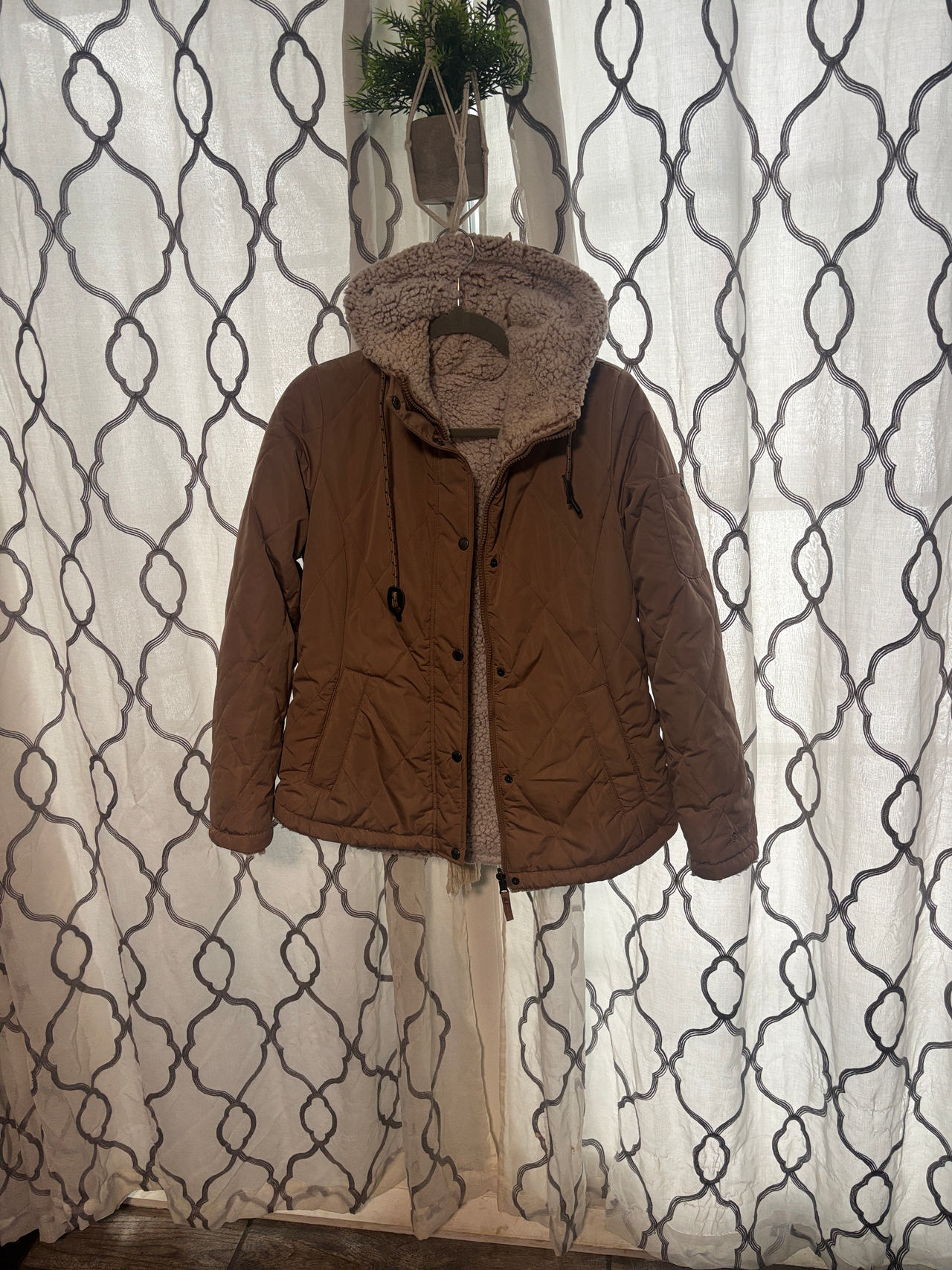 Quilted Sherpa Lined Hooded Jacket