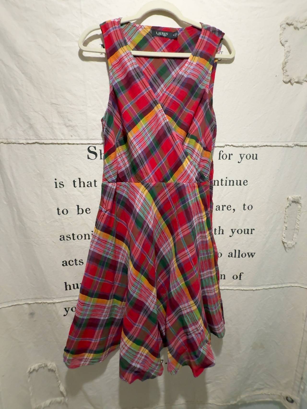 Lauren Ralph Lauren Plaid Crinkle Cotton Sleeveless Dress