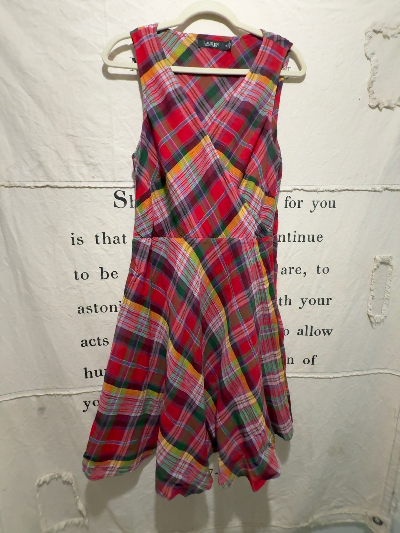 Lauren Ralph Lauren Plaid Crinkle Cotton Sleeveless Dress