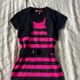 Girls' Pink and Black Striped Sweater Dress with Shrug and Belt - Image 2