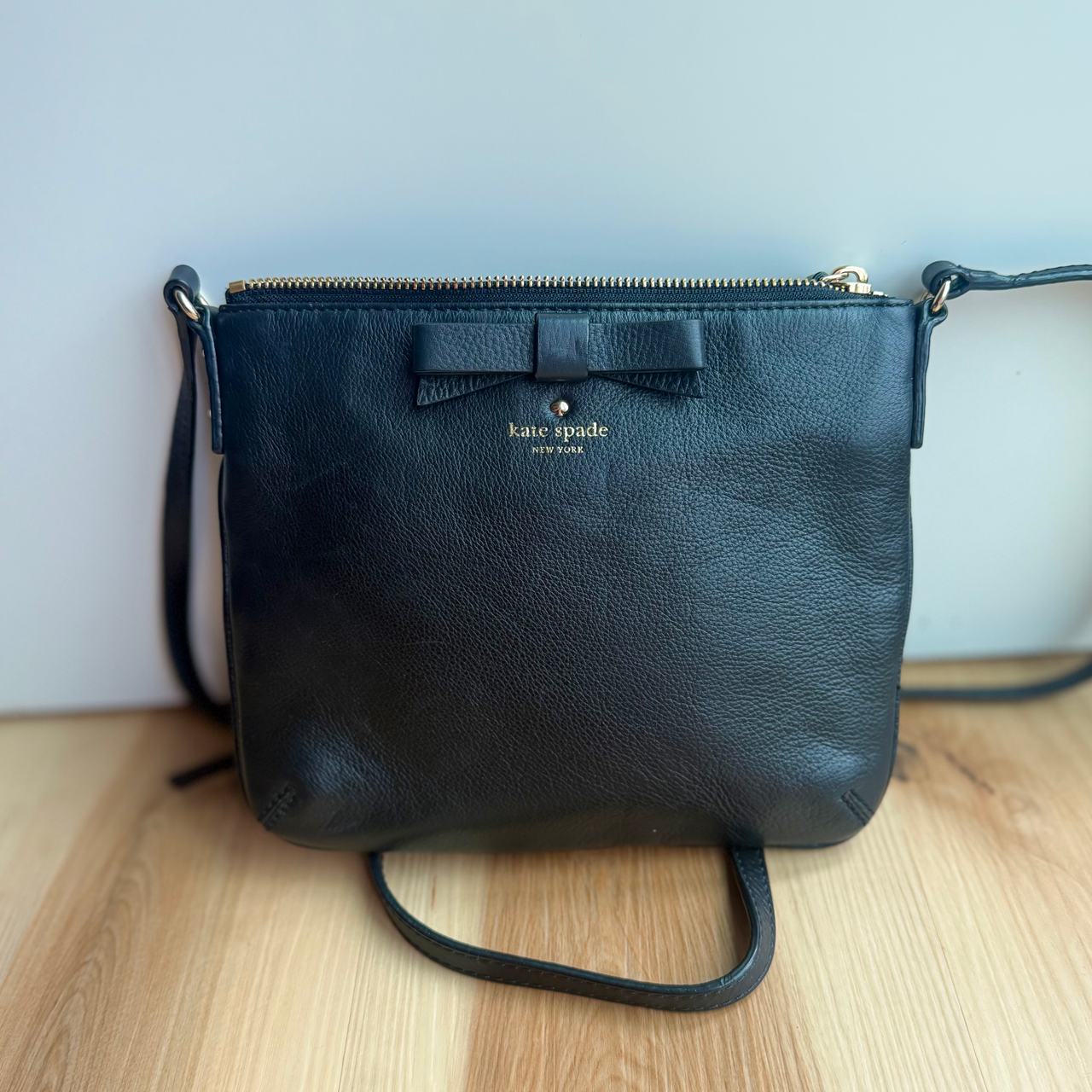 Kate Spade New York black leather crossbody bag with bow detail
