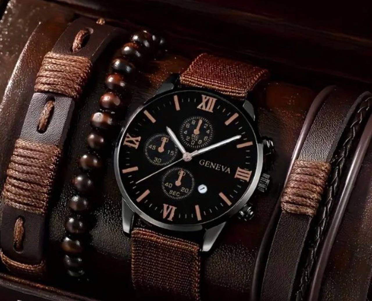 Geneva Men's Quartz Watch and Bracelet Set
