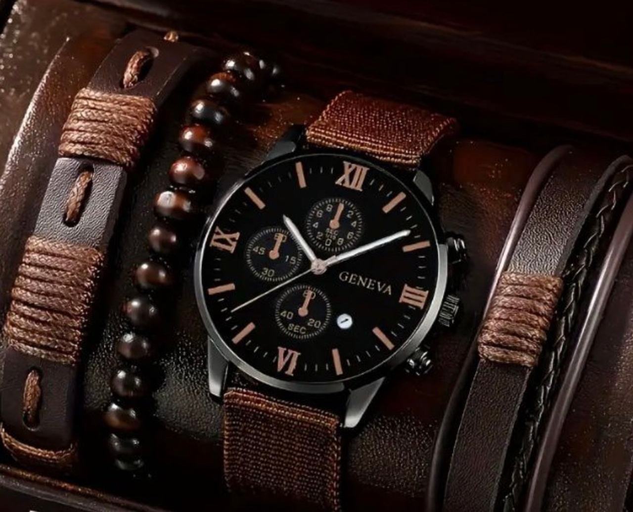 Geneva Men's Quartz Watch and Bracelet Set