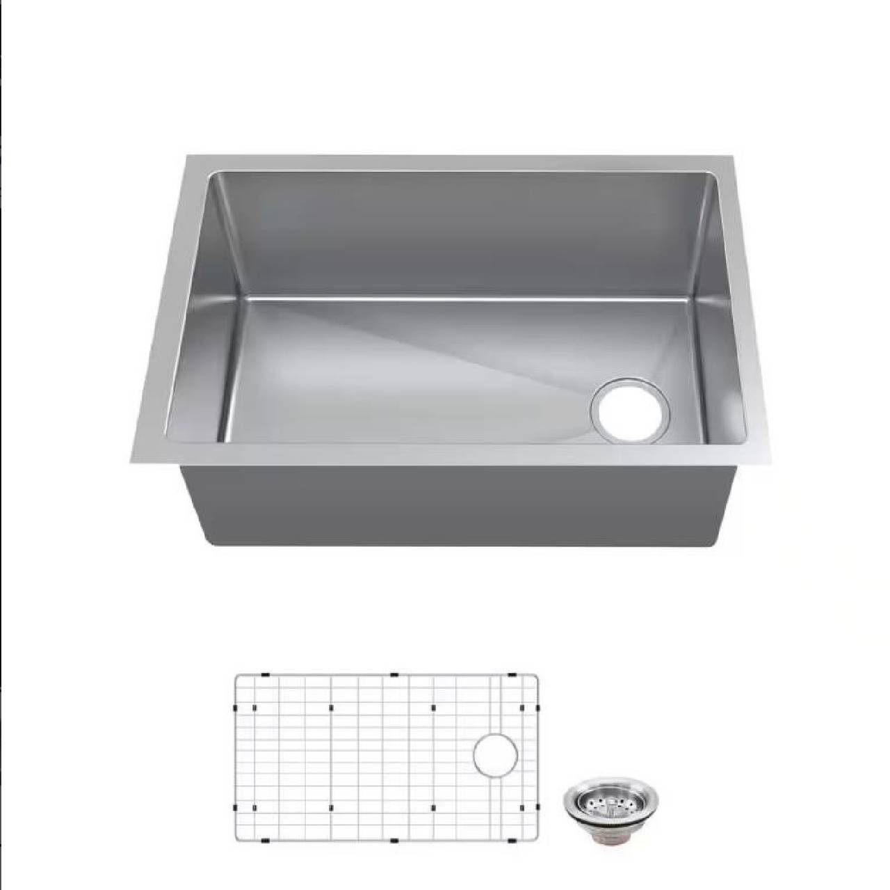 Stainless Steel Undermount Single Bowl Kitchen Sink with Grid and Strainer
