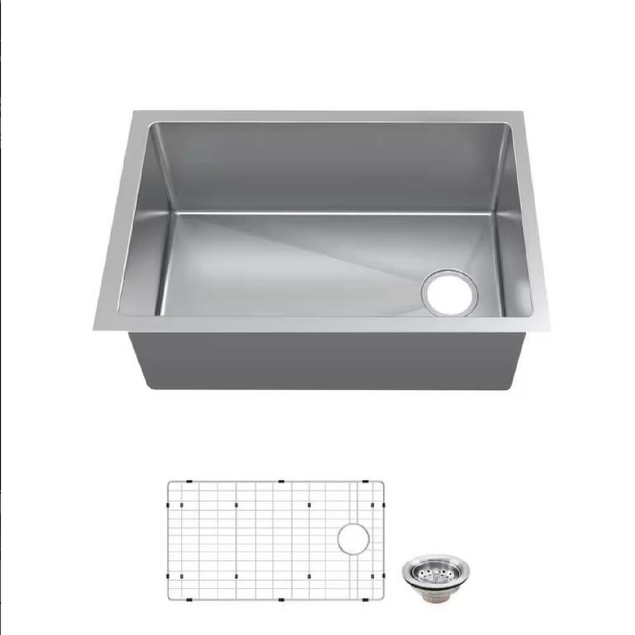 Stainless Steel Undermount Single Bowl Kitchen Sink with Grid and Strainer