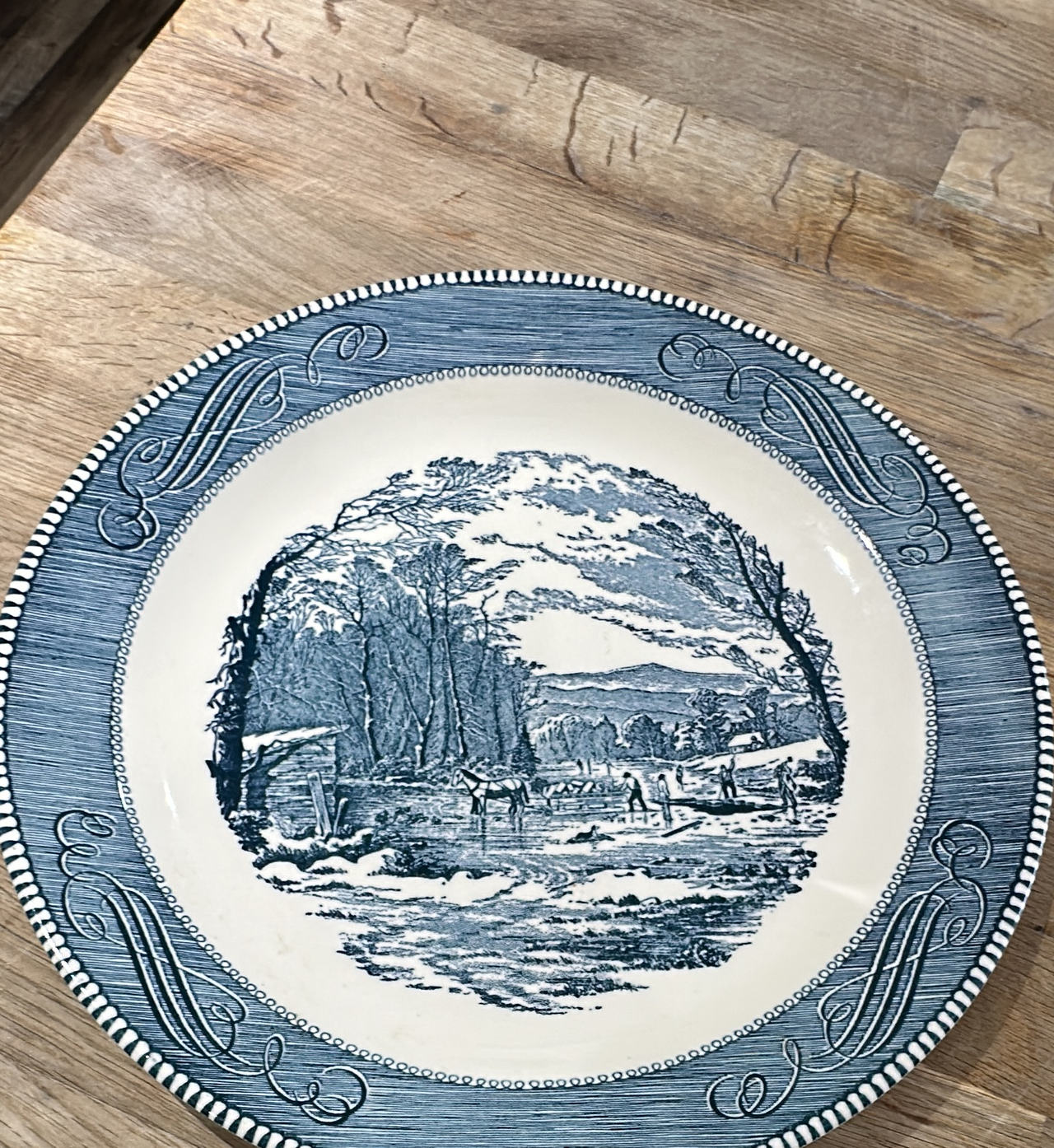Vintage Royal China Currier & Ives - 12” Round Chop Plate Platter “Getting Ice”