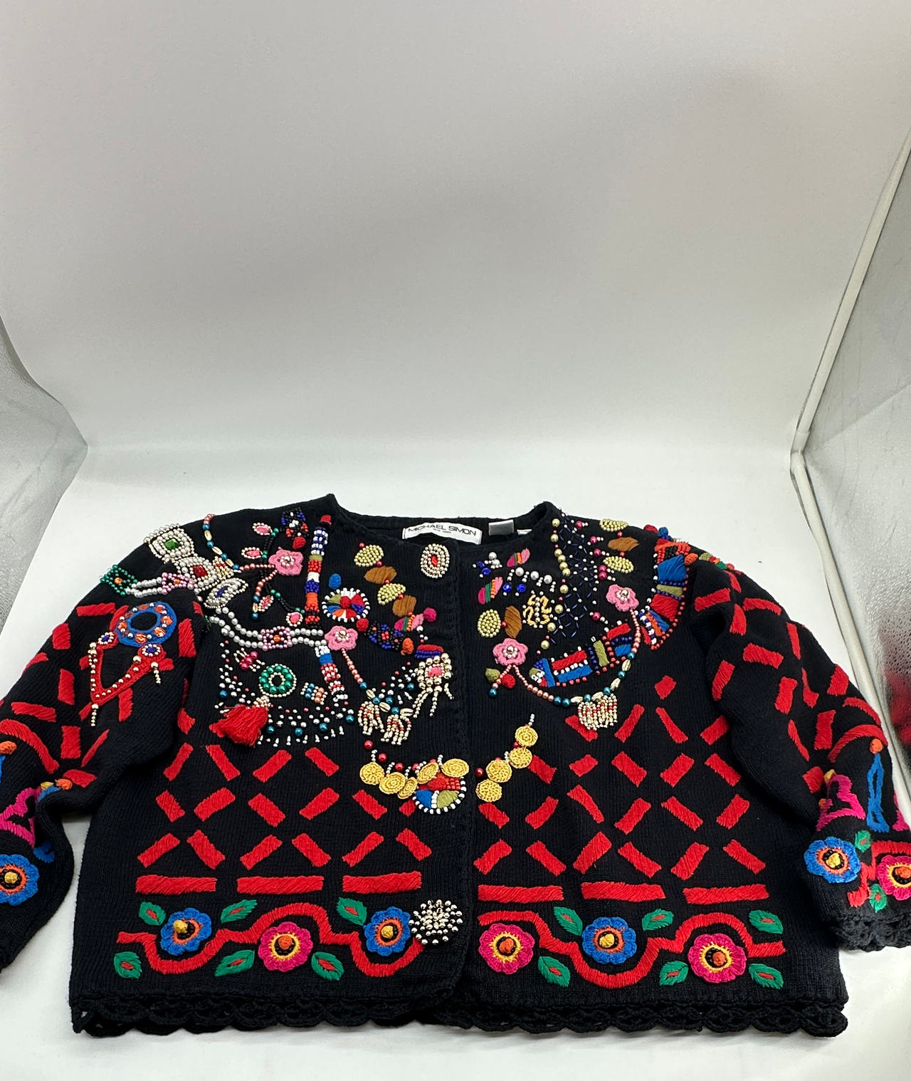 Michael Simon Vintage Beaded Embroidered Cardigan Sweater