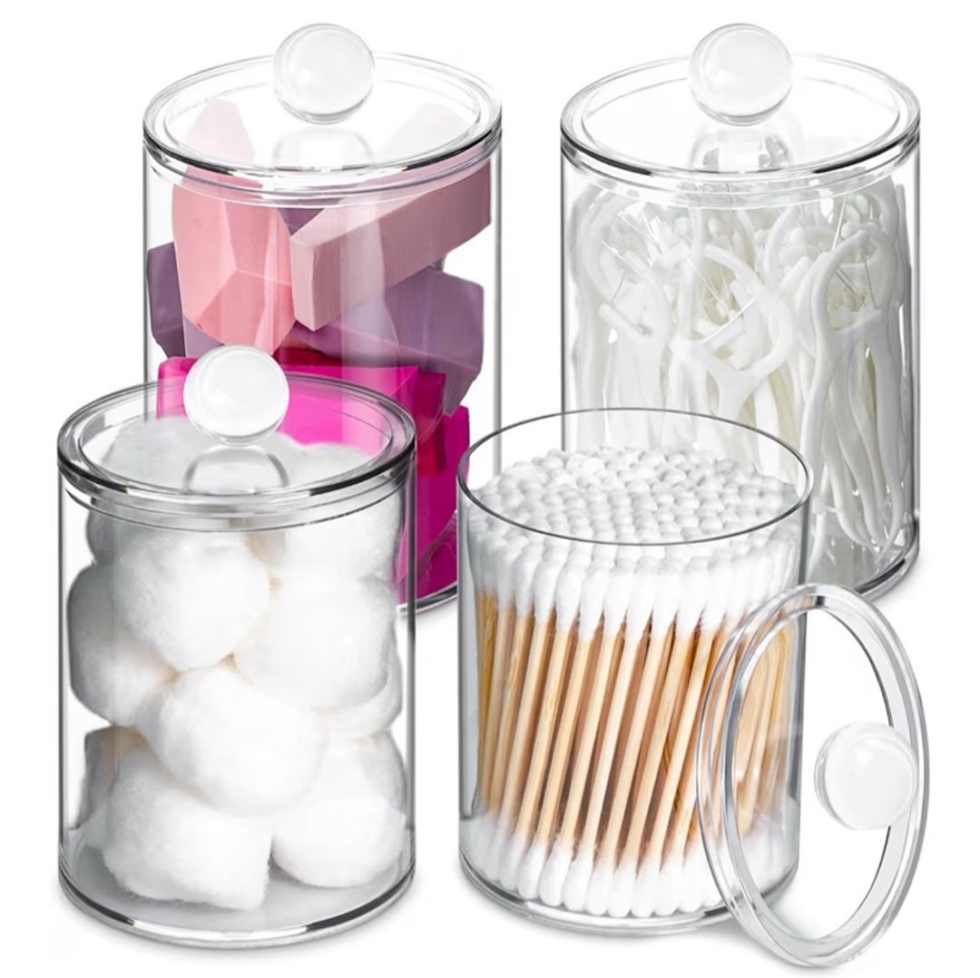 4 Pack Qtip Holder,Canister Apothecary Jar Set, Bathroom Jars with Lids Set