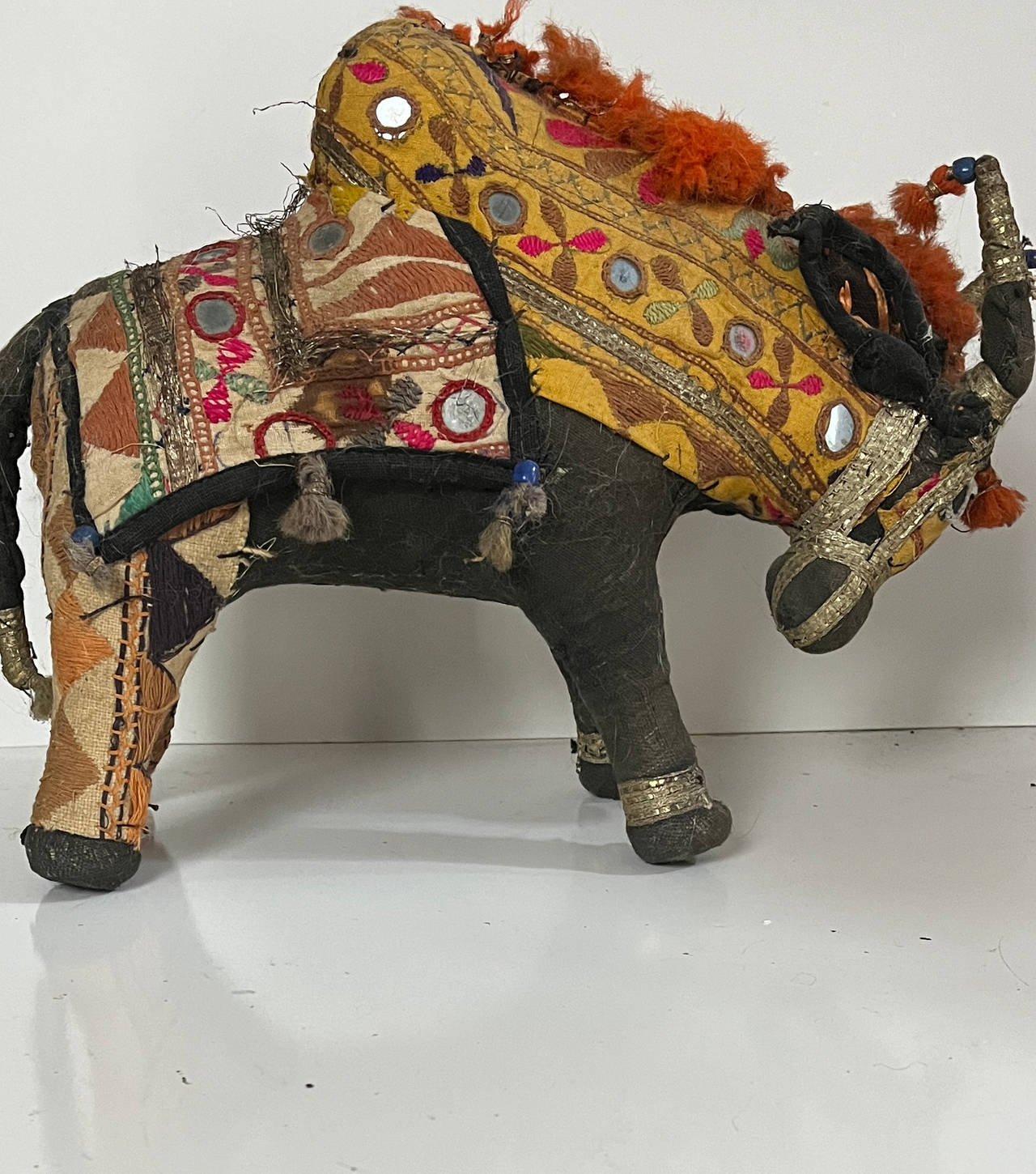 Vintage Indian Patchwork Embroidered Bull Figurine