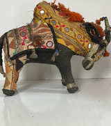 Vintage Indian Patchwork Embroidered Bull Figurine - Image 1