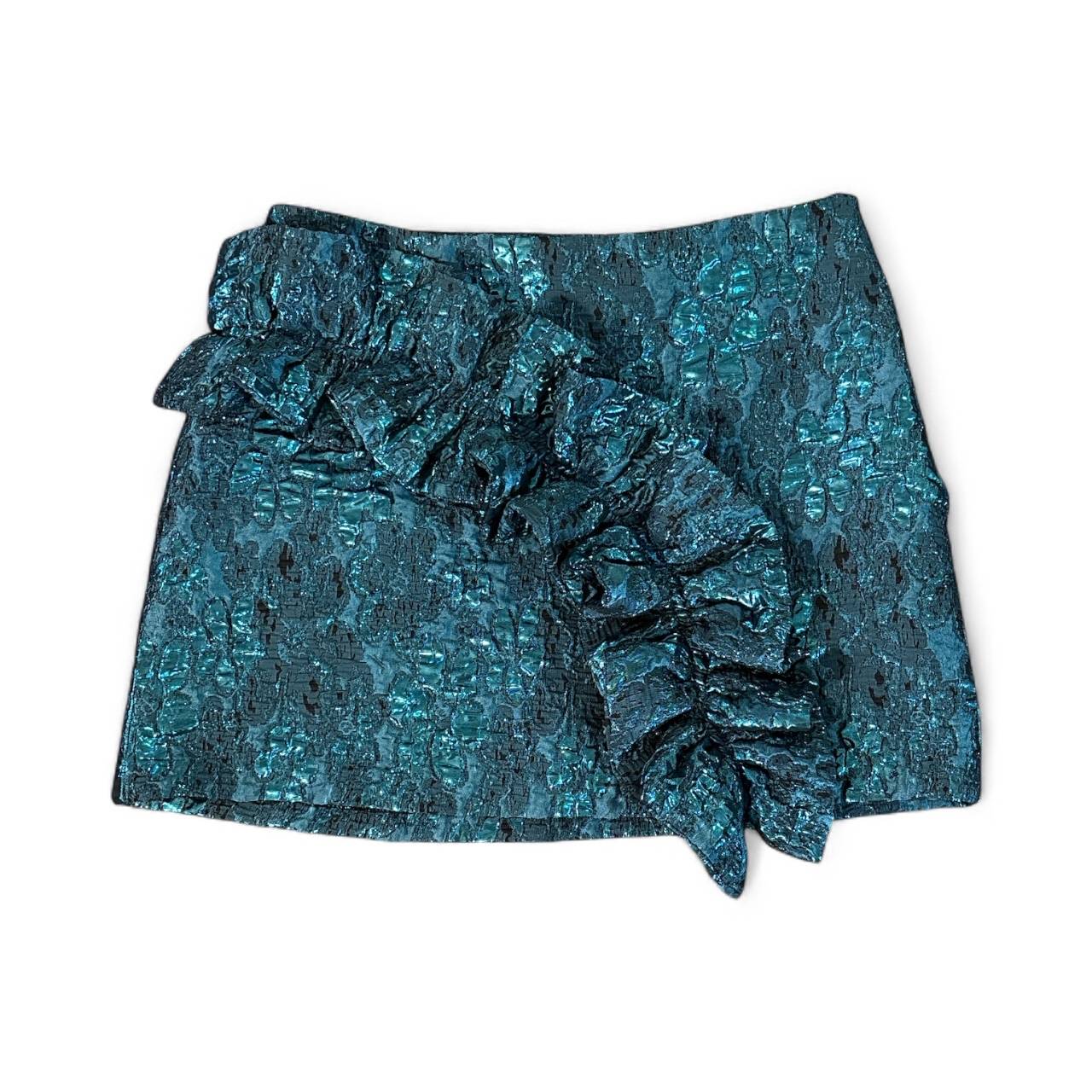 Metallic Jacquard Ruffle Mini Skirt