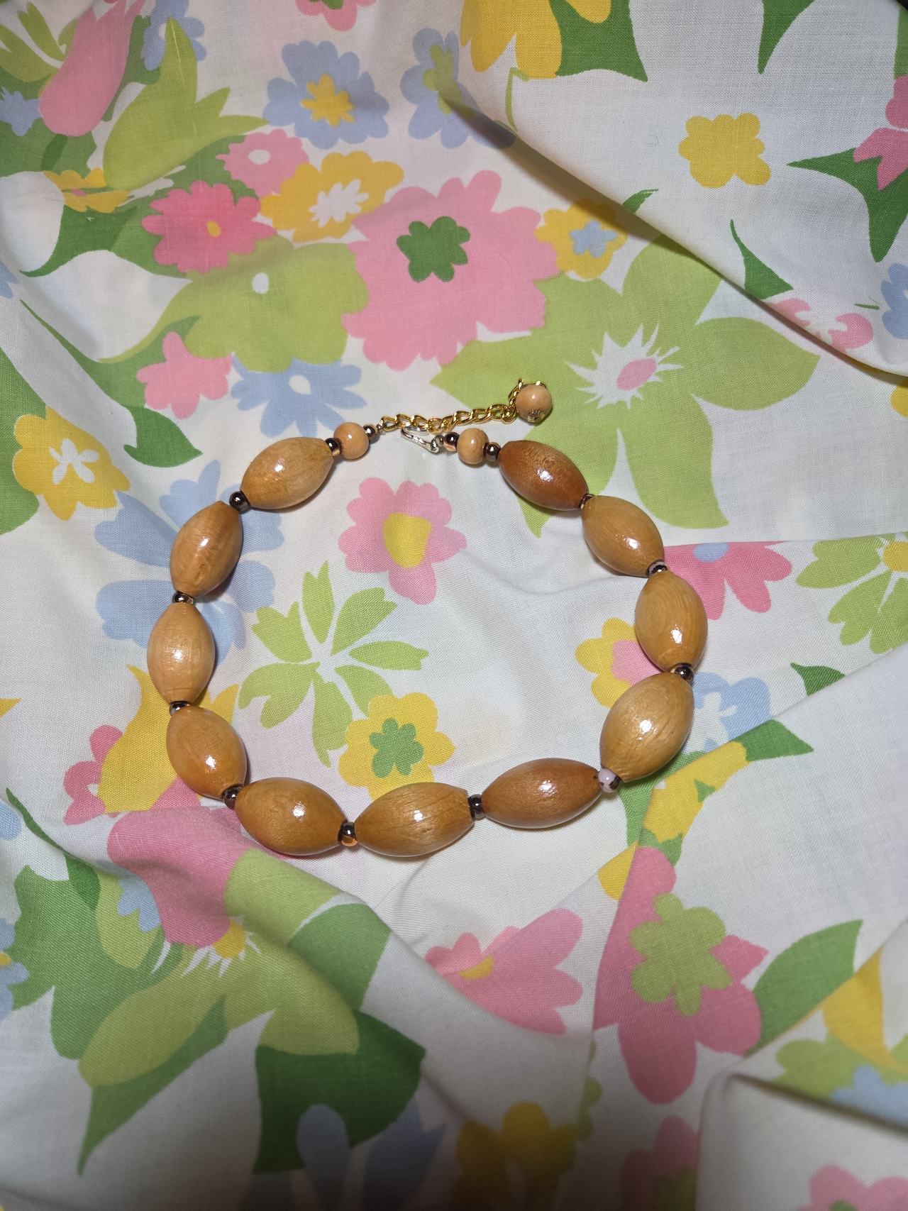 Vintage Oval Wooden Bead Necklace