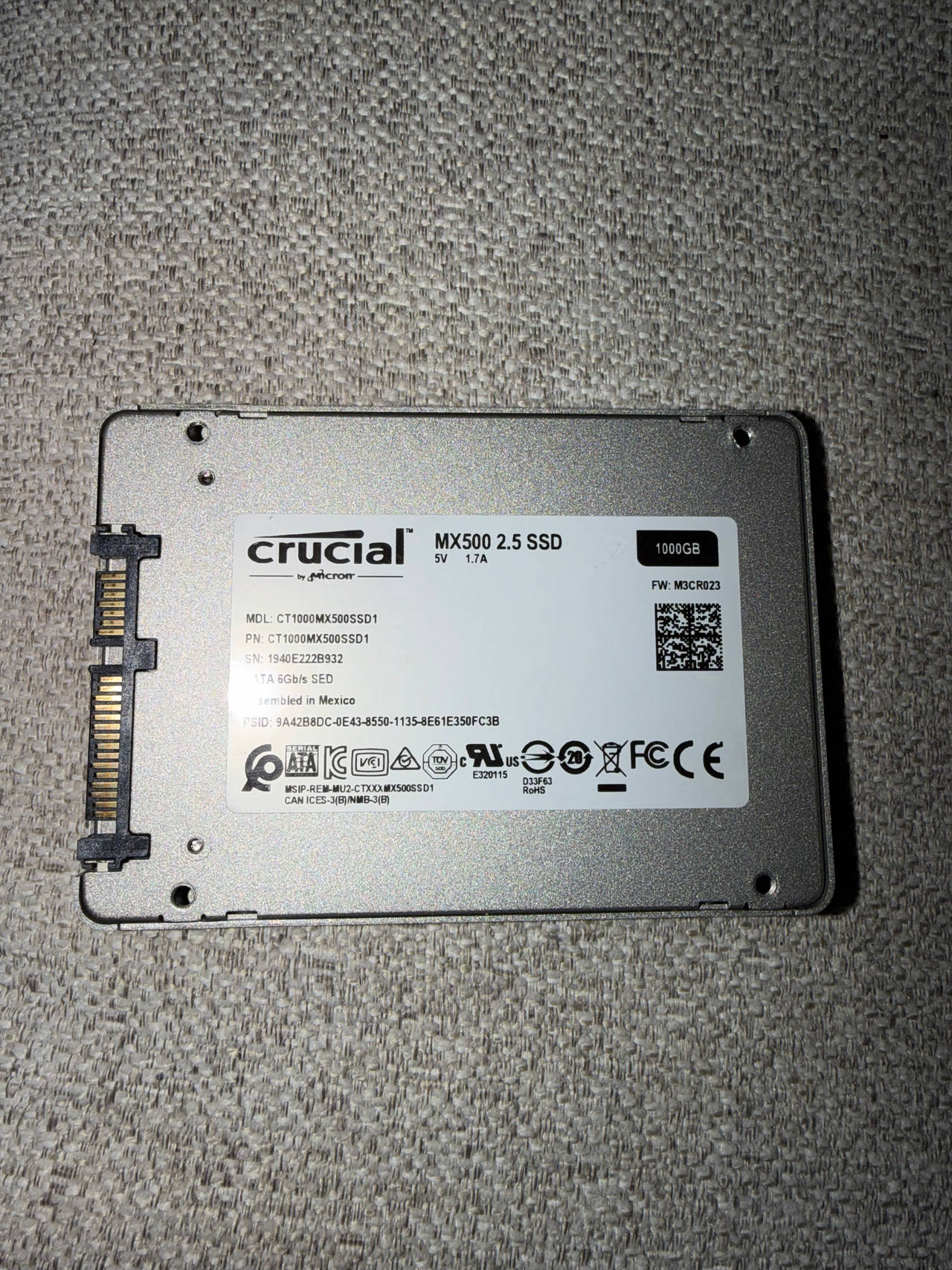 Crucial MX500 1TB 3D NAND SATA 2.5-inch Internal SSD UNTESTED